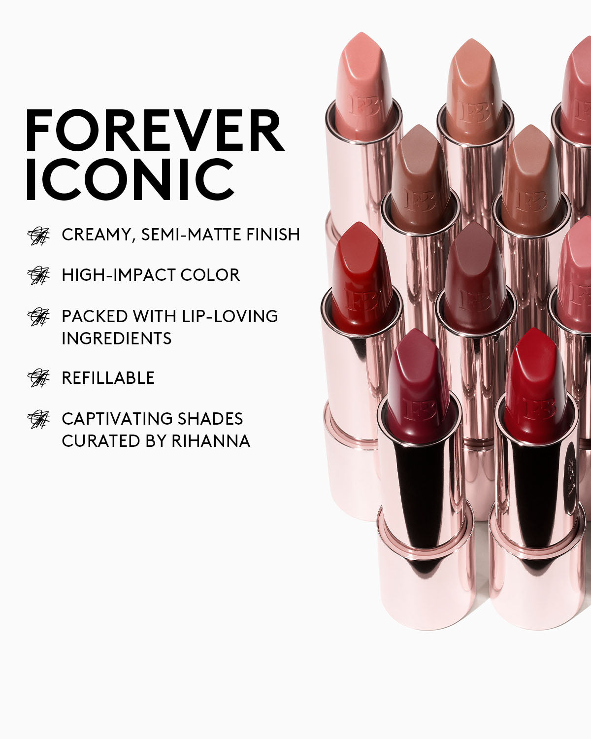 Fenty Icon The Fill Semi Matte Refillable Lipstick - Ballin' Babe | Long-Lasting Hydrating Lip Color for Day & Night Wear | Perfect for Parties, Dates & Special Occasions