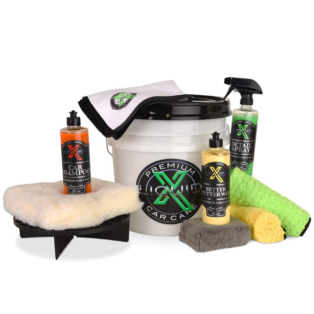 Liquid X Wash & Wax Kit - Premium Car Detailing Set with Car Shampoo, Butter Wax, Detail Spray, Wash Pad, Microfiber Applicator & Waffle Weave Drying Towels - Perfect for Car Washing, Waxing & Detailing at Home, Professional Auto Shops or Car Enthusiasts - Ideal for Showroom Shine & Long-Lasting Protection
