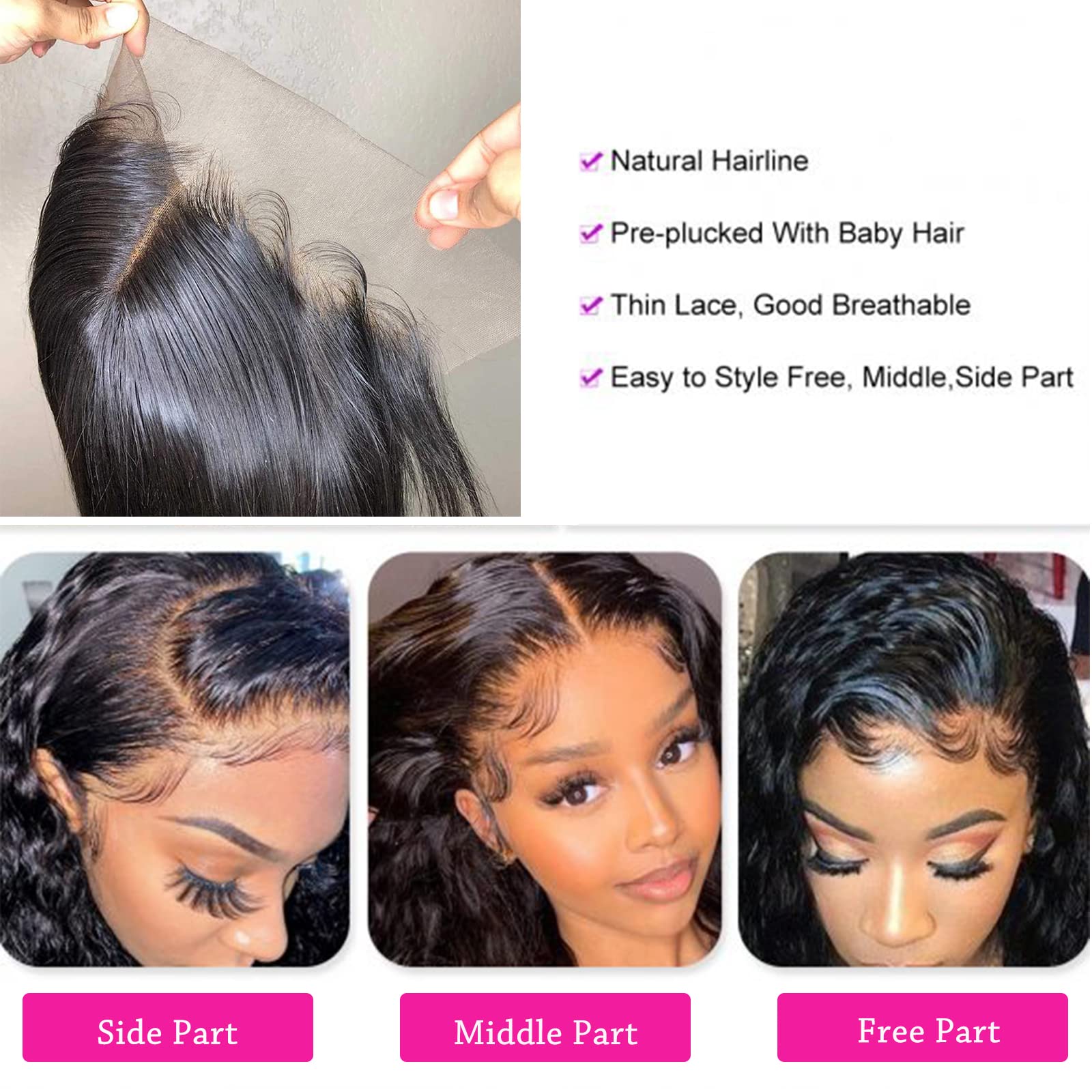 13x4 HD Lace Frontal Closure - 150% Density Brazilian Virgin Human Hair - Body Wave Ear To Ear Frontal - Natural Black Color (14 Inch) | Perfect for Protective Styles, Weaves & Everyday Glam