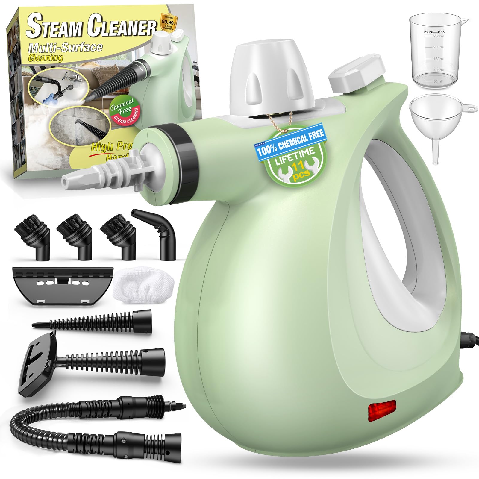 **Powerful Handheld Steam Cleaner with 11-Piece Accessories – Chemical-Free Multi-Surface Steamer for Home, Furniture, Upholstery, Grout & Car – Perfect for Deep Cleaning & Sanitizing**