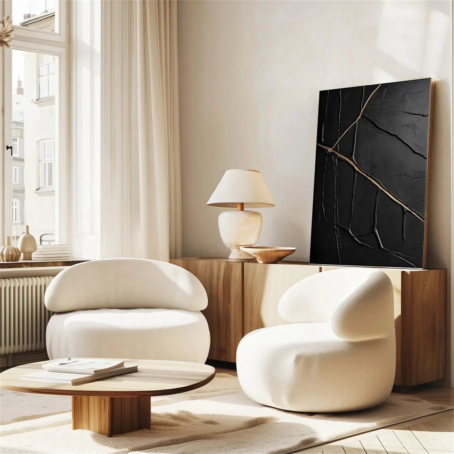 Black Gold Minimalist Textured Wall Art Painting #MZ137 - Modern Abstract Canvas Art for Living Room, Bedroom & Office Decor