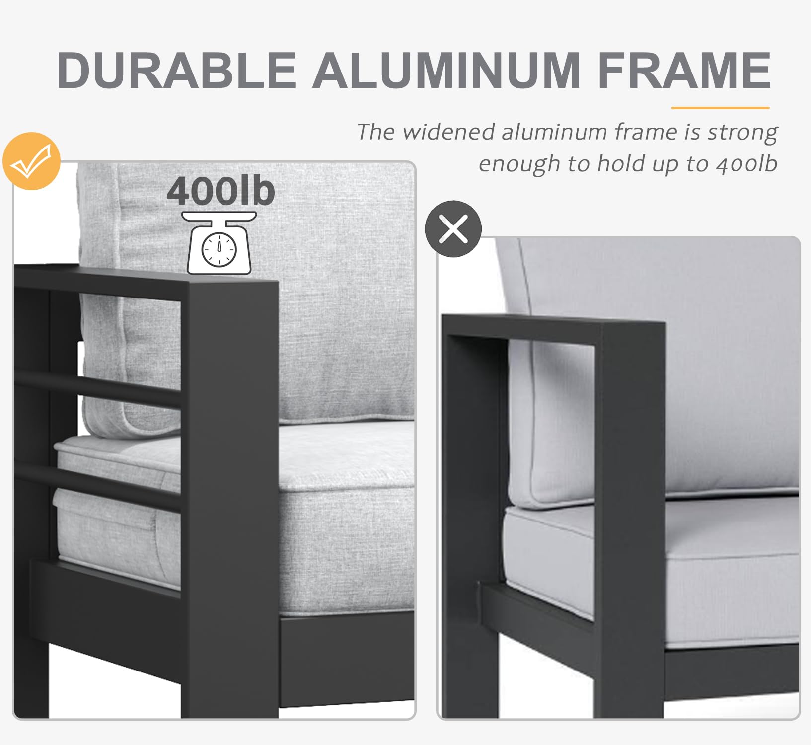 LayinSun 4-Piece Outdoor Aluminum Patio Furniture Set - Modern Sectional Conversation Sofa with Coffee Table for Backyard, Garden, and Poolside Relaxation