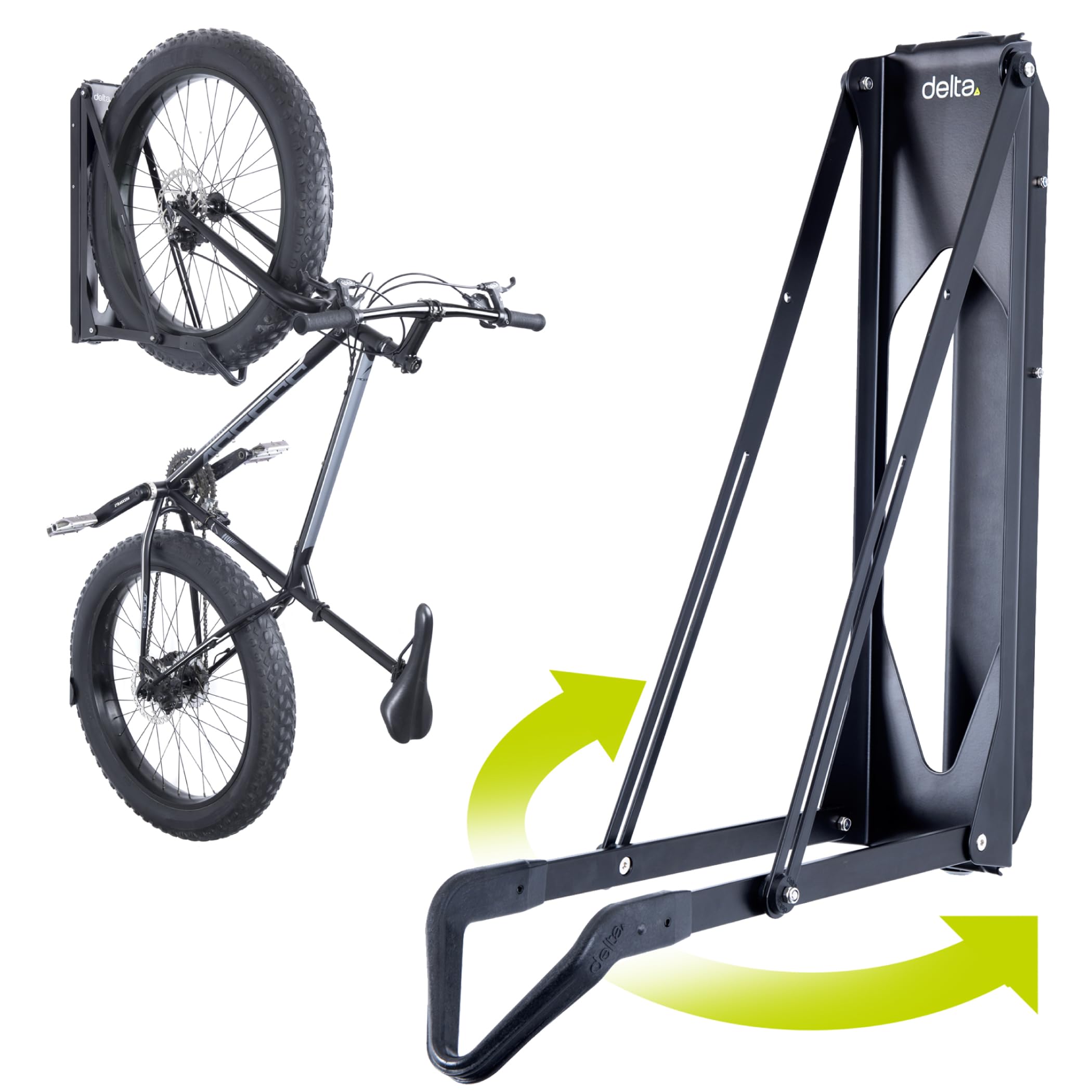 Delta Cycle Pivot Bike Storage Rack - Space-Saving Swivel Wall Mount Garage Bike Rack - No Lifting Vertical Bike Hanger for Indoor Storage (Holds 100 lbs) - Perfect for Small Spaces, Apartments & Garages