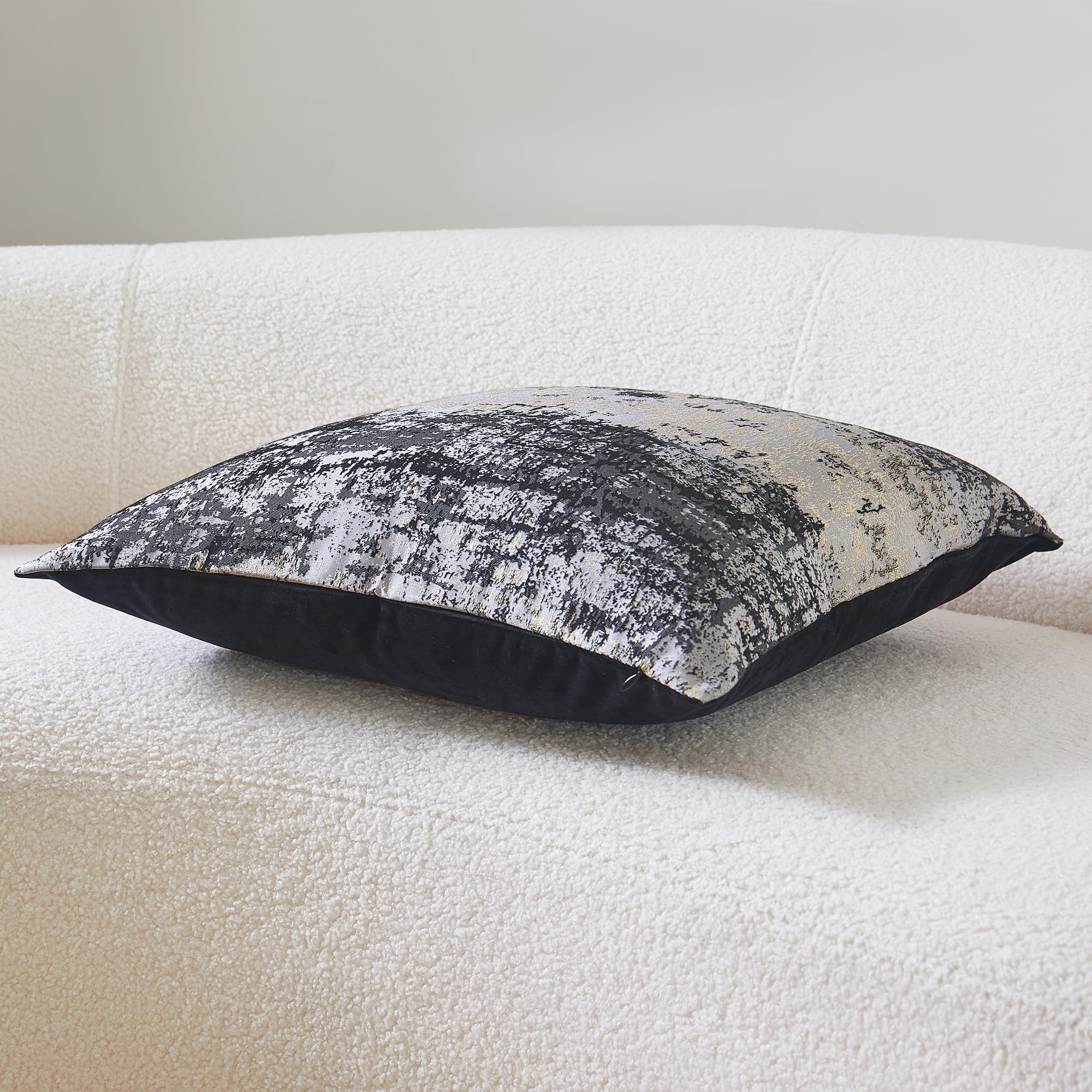 Premium Grey Velvet Throw Pillow Cover with Gold Splatter Design - 24x24 Inches Reversible Black/Gray Cushion Cover for Sofa, Bed, Living Room & Car Decor - 1 Piece - Elegant Home & Office Accent