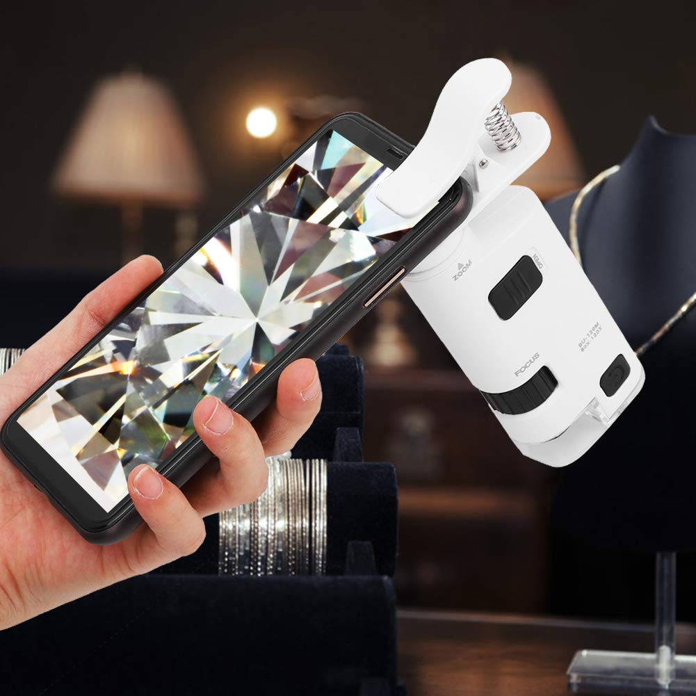 80-120X Adjustable Zoom LED Phone Microscope Lens - Magnifier Clamp for Smartphones | Perfect for Science Experiments, Coin & Stamp Collecting, Jewelry Inspection & DIY Projects