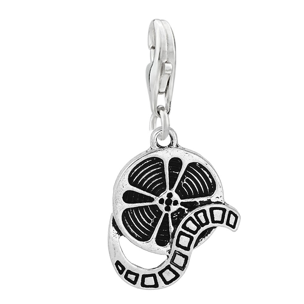 Sparkling Movie Reel Charm Pendant - Silver Clip-On Charm for Bracelets & Necklaces - Perfect for Film Lovers, Costume Jewelry & Gift Giving