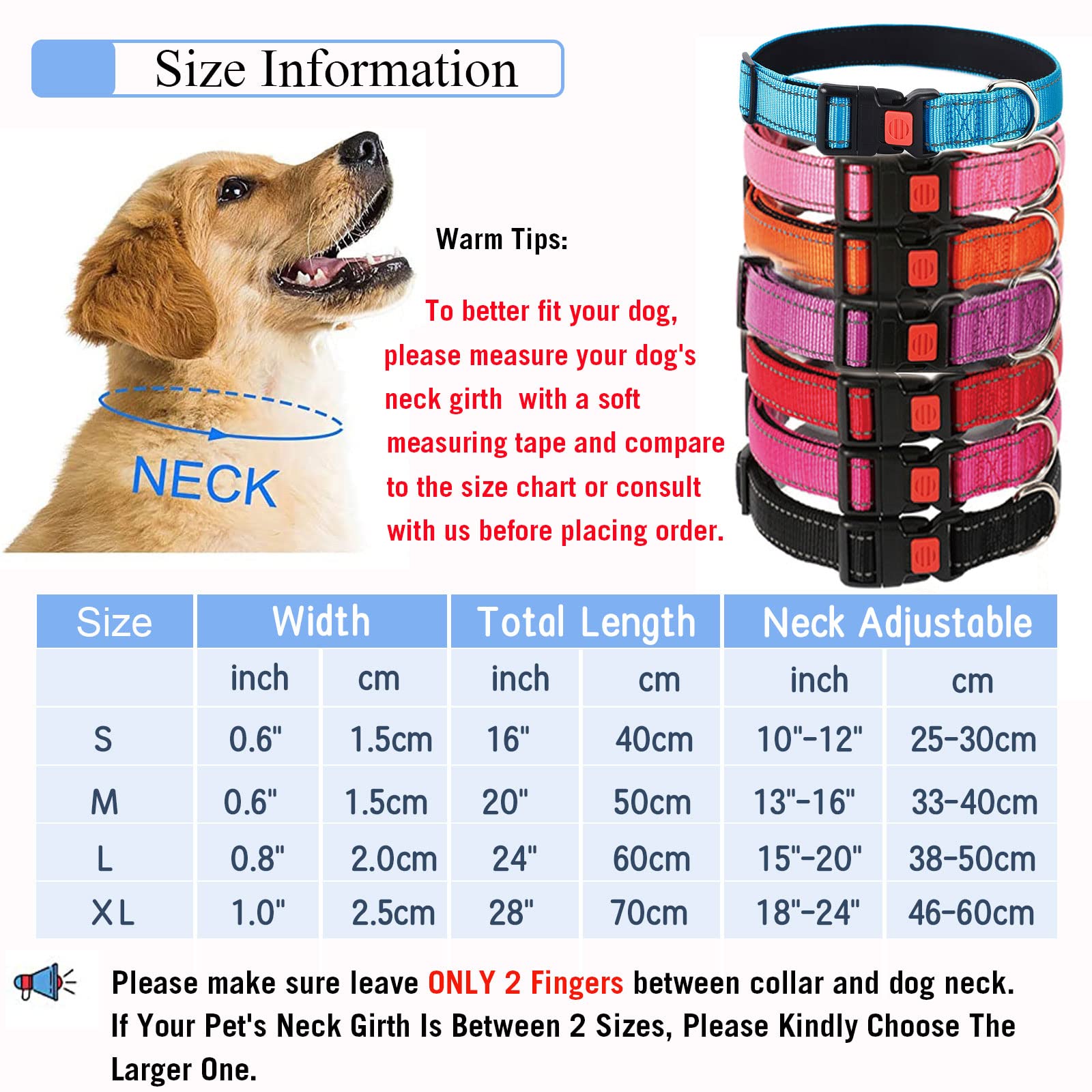 Reflective Adjustable Dog Collar - Ultra Soft Breathable Neoprene Pet Collar with Quick Release Buckle for Small Medium Large Dogs | Night Safety Walking & Outdoor Adventures