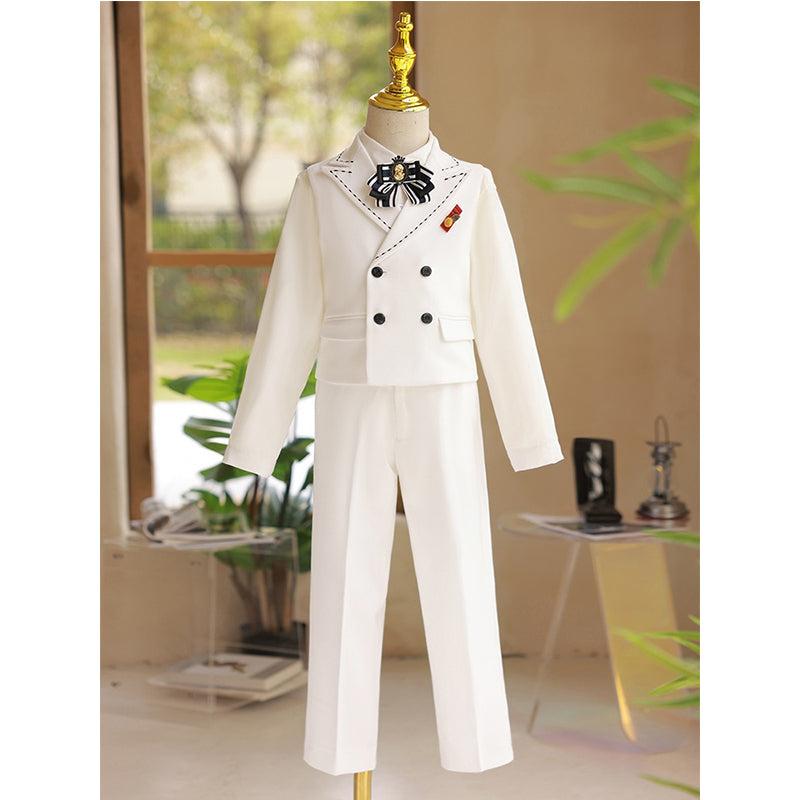 Kids' Pure White Suit Set for Birthday Party & Special Occasions - Elegant Formal Wear for Boys' Celebrations, Photos, and Weddings