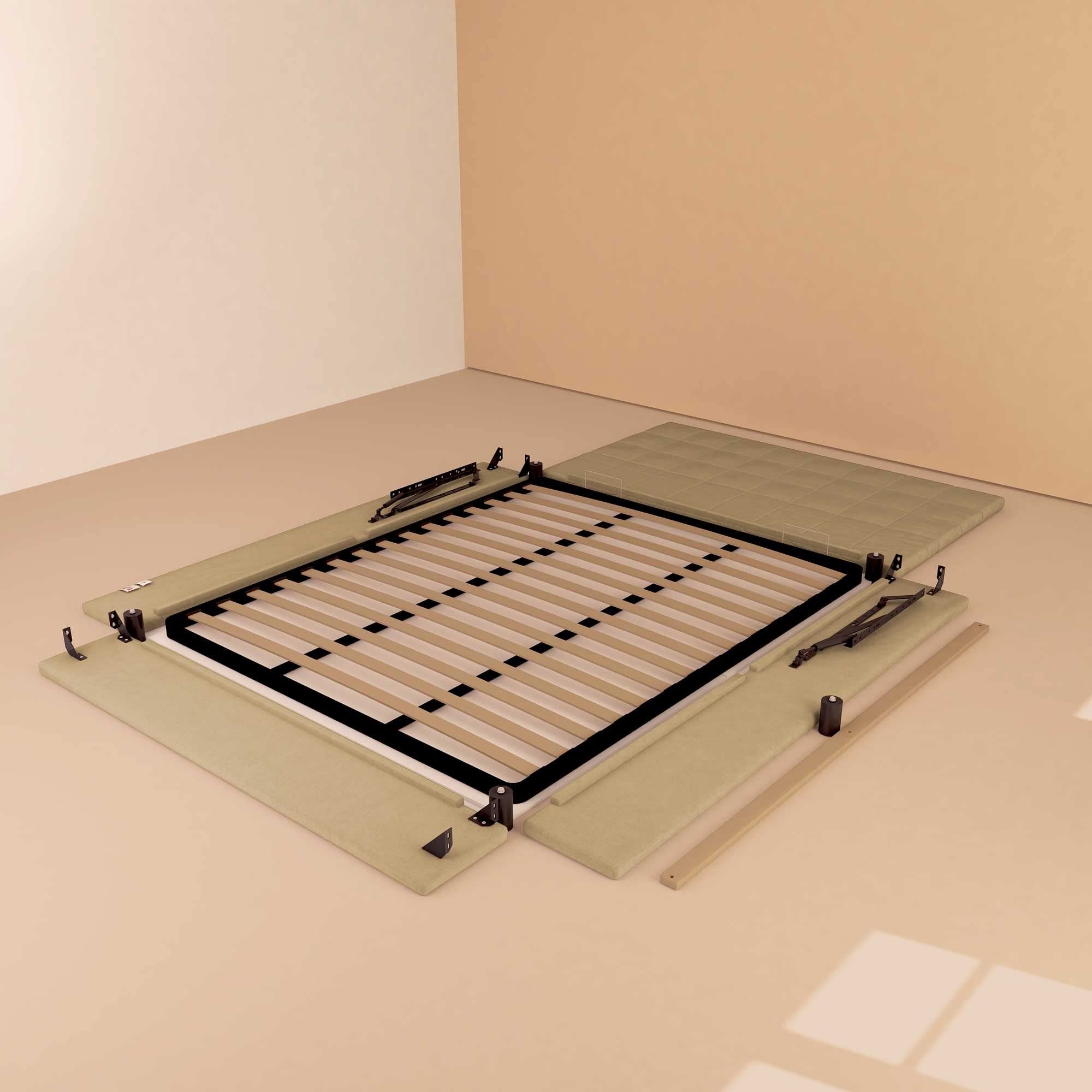 Baldiflex Single Bed with Storage Drawer, Dublin Fabric Model, Slatted Base for Single Mattress, 90 x 200 cm, Elegant Headboard, Camel Color - Perfect for Small Bedrooms, Guest Rooms & Studio Apartments