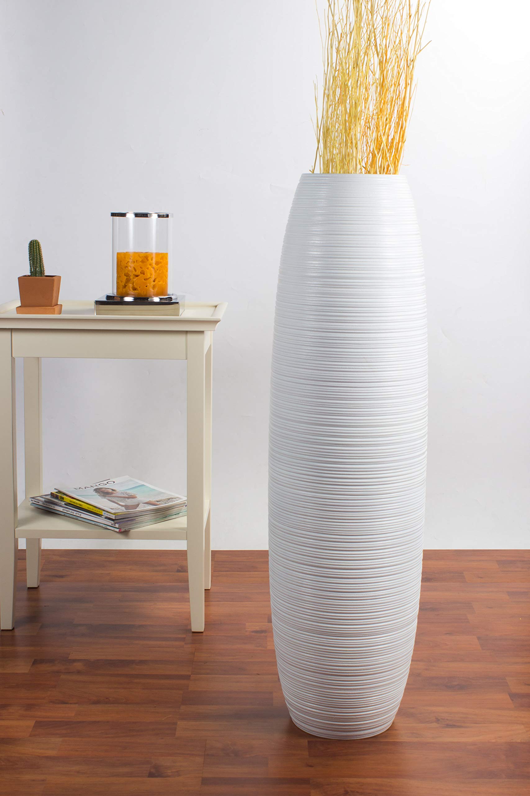 Leewadee 36 Inch Large White Wooden Floor Vase - Farmhouse Home Decor for Flowers, Fake Plants & Pampas Grass - Perfect for Living Room, Entryway & Wedding Decor