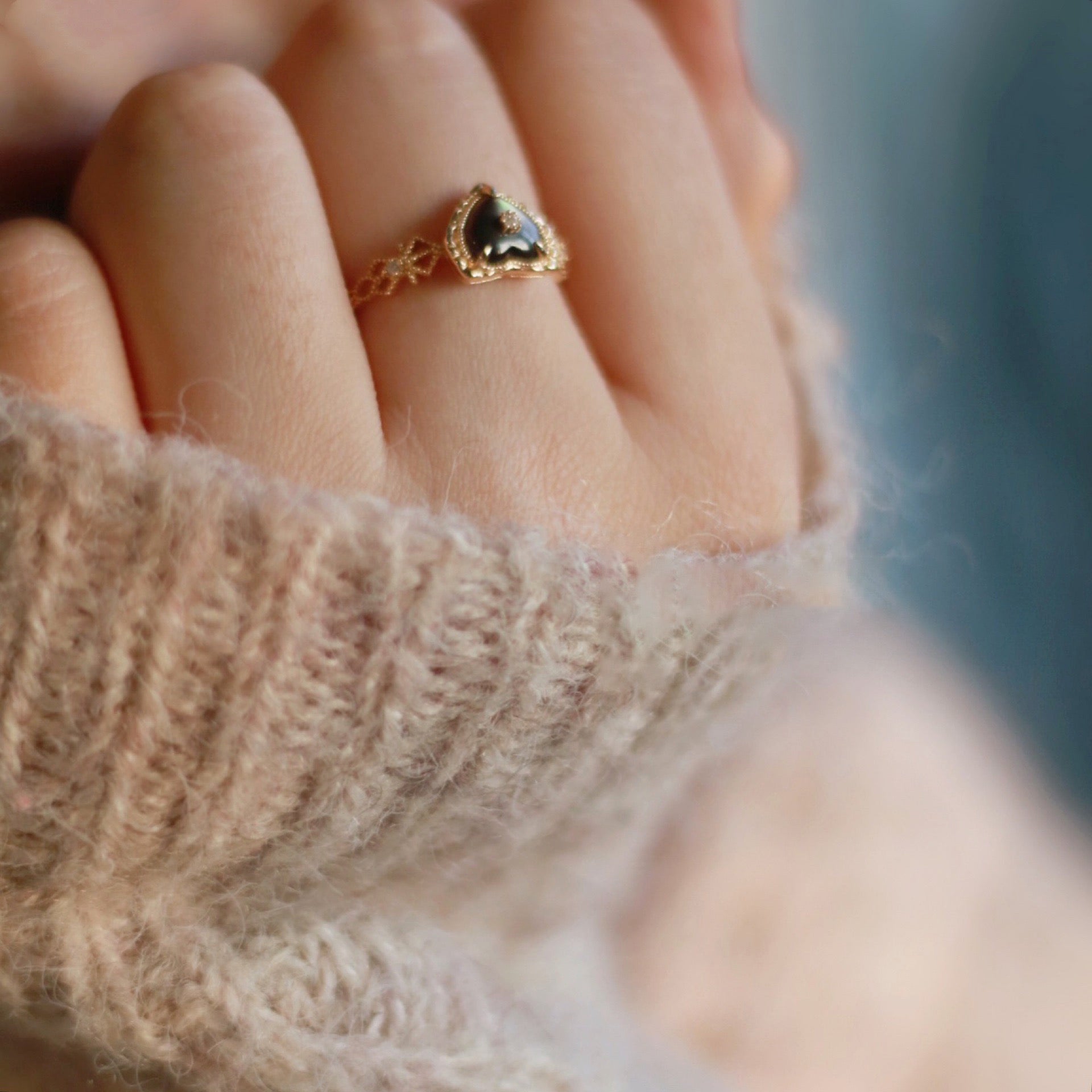 14K Gold Plated Vintage Heart Paua Shell Ring for Women - Elegant Bohemian Jewelry Gift for Valentine's Day, Anniversary & Special Occasions | TB1286