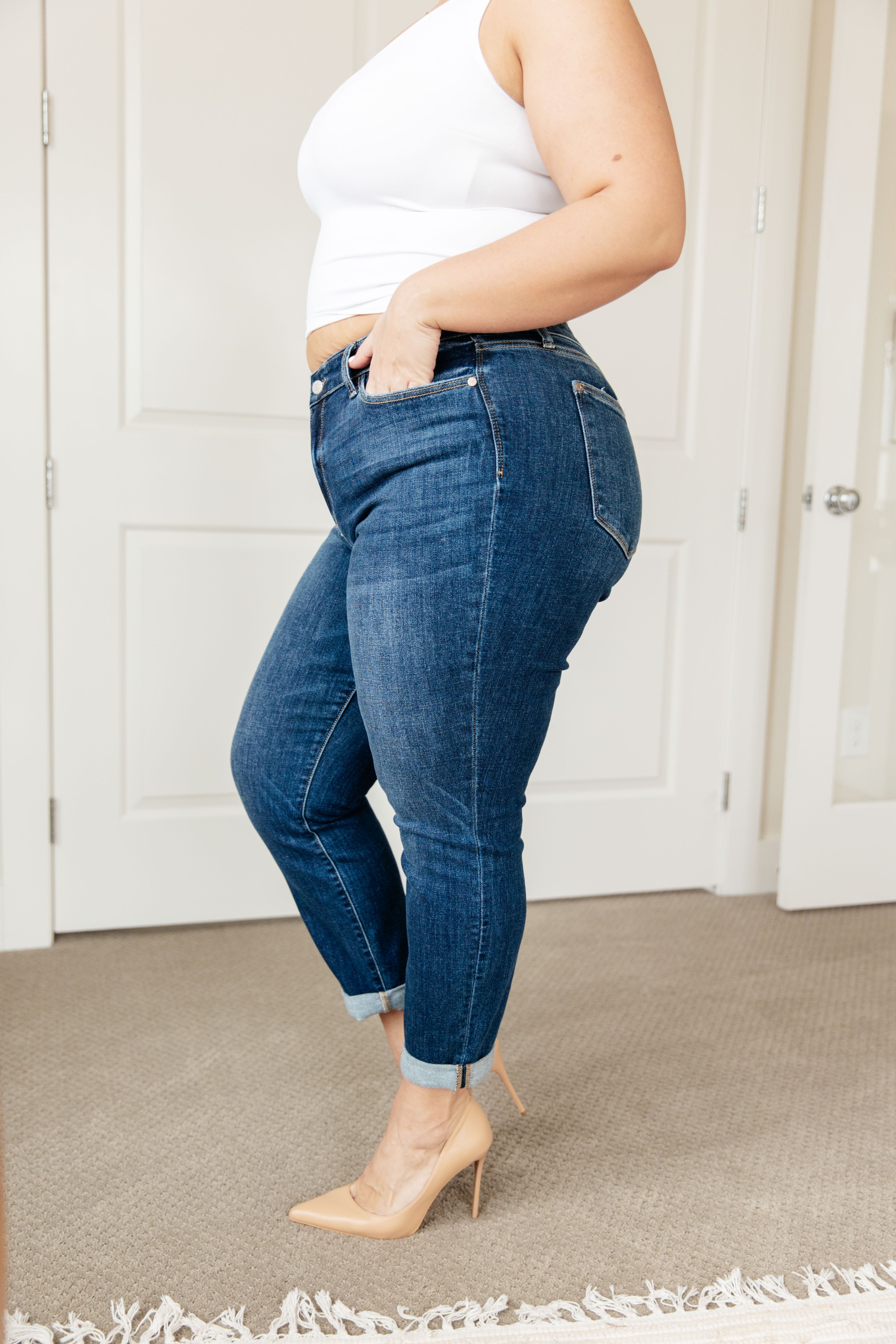 London Midrise Cuffed Boyfriend Jeans for Women - High Waist Relaxed Fit Denim Pants for Casual Outfits & Everyday Wear