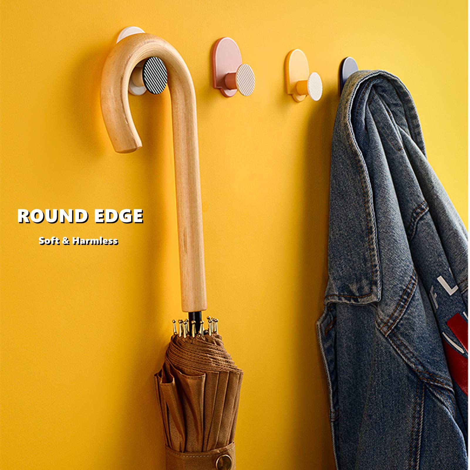 Chchmu Adhesive Wall Hooks - 4 Pack Heavy Duty Waterproof Sticky Hangers for Robe, Coat, Towel, Keys & Bags | Geometric Decorative Hooks for Backpack, Hat, Scarf & Belt | Perfect for Bathroom, Bedroom, Kitchen & Office Organization
