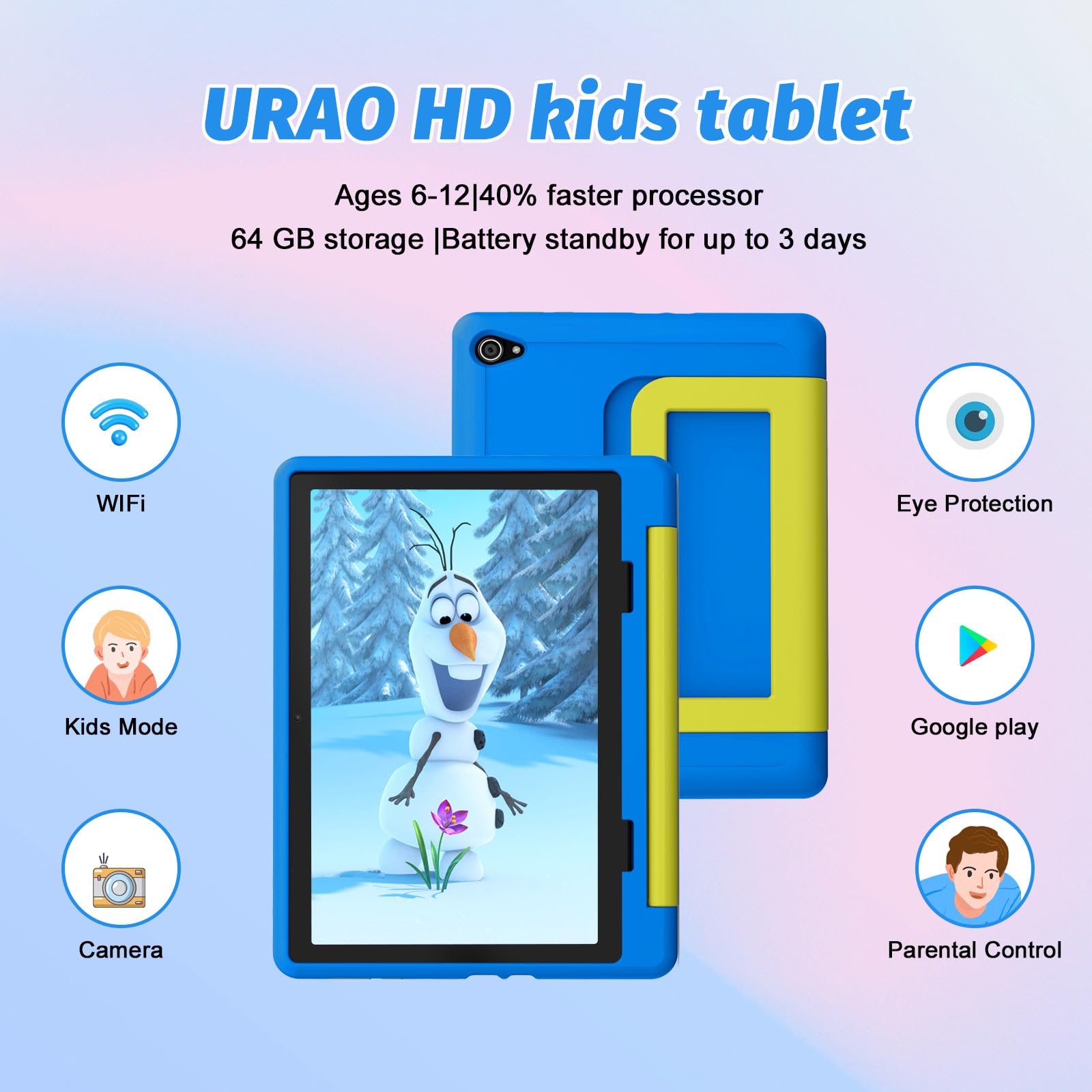10 Inch Kids Tablet with Android 14 | Octa-Core 64GB Storage (Expandable to 1TB) | WiFi Children's Learning Tablet with Parental Controls & Dual Camera | Includes Protective Case | Perfect Gift for Toddlers & Kids | Ideal for Homeschooling, Travel, and Educational Entertainment
