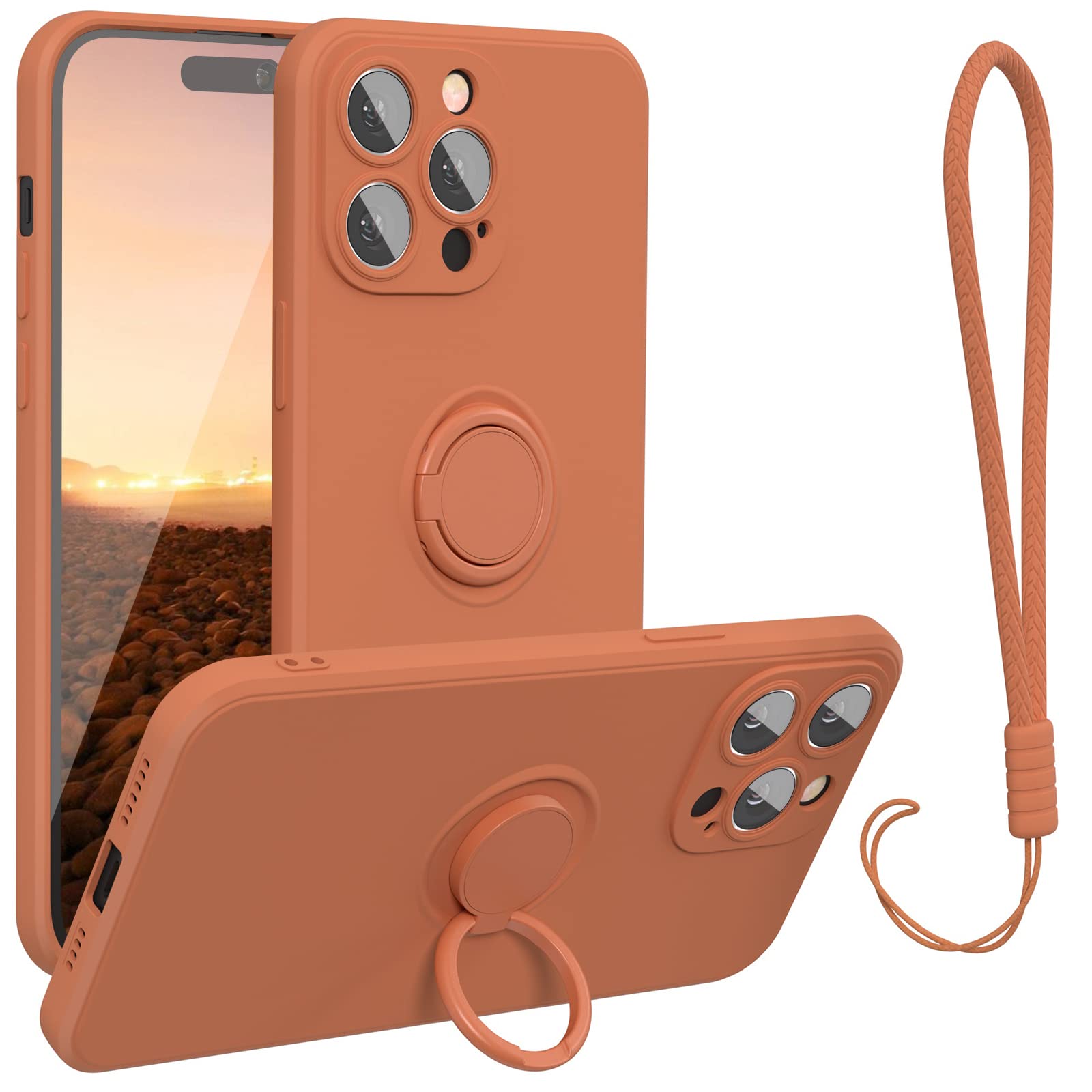 **Abitku iPhone 14 Pro Max Case with 360° Ring Kickstand & Magnetic Car Mount - Full Coverage Shockproof Protective Cover with Microfiber Cloth for iPhone 14 Pro Max 6.7 Inch (Orange) - Perfect for Work, Travel & Daily Use**