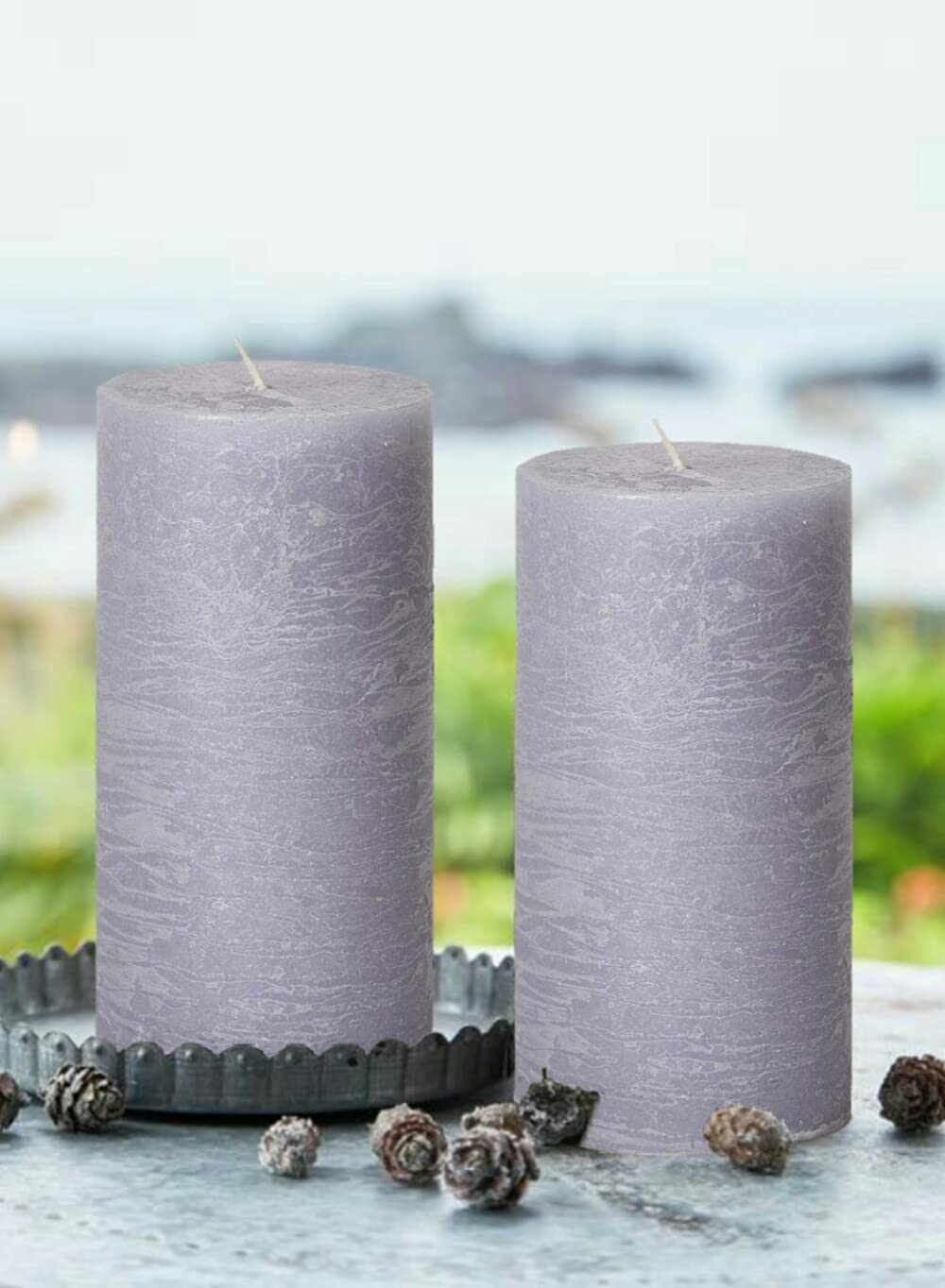 Set of 4 Rustic Gray Cement Pillar Candles - 3