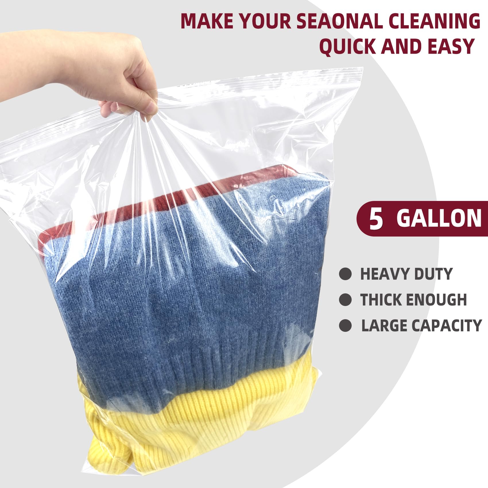5 Gallon Large Clear Plastic Zipper Storage Bags - 18x24 Inches Reclosable Heavy Duty Bags (12 Pack) for Food Storage, Organization & Travel Packing