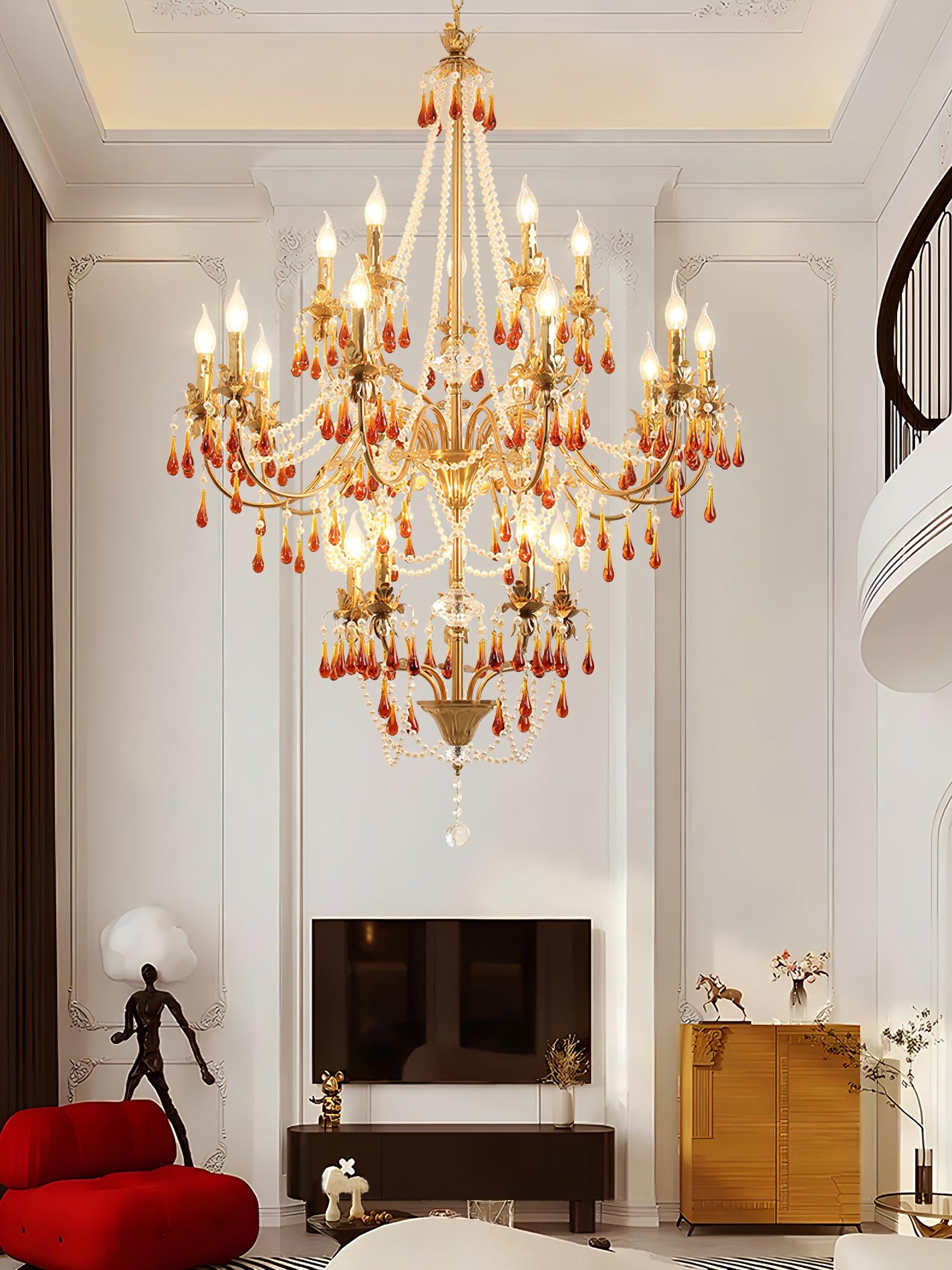 Luxury Aureate Amber Crystal Chandelier - Elegant Ceiling Light Fixture for Dining Room, Living Room & Bedroom Decor