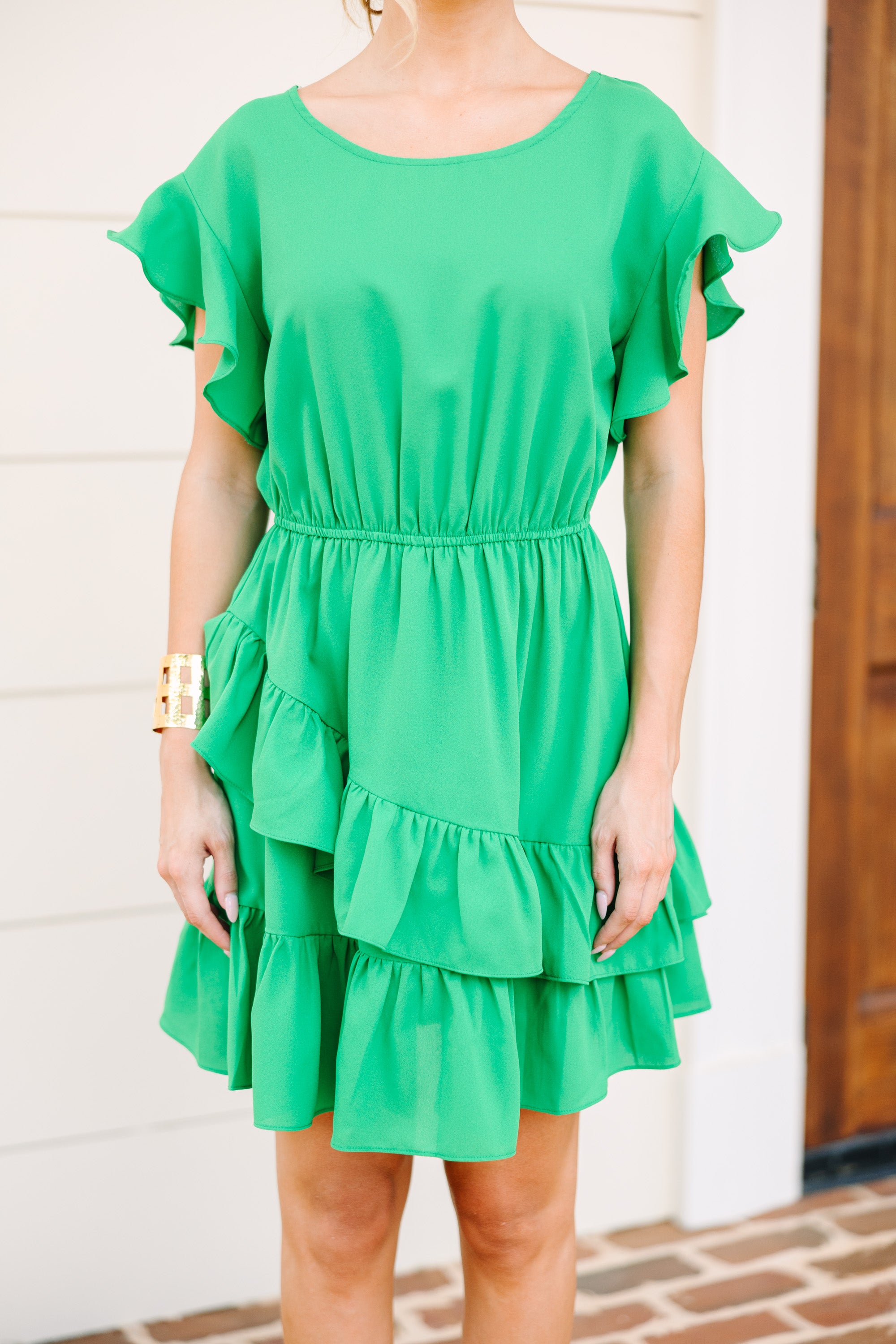 Elegant Kelly Green Ruffled Dress for Women - Perfect for Parties, Weddings & Special Occasions
