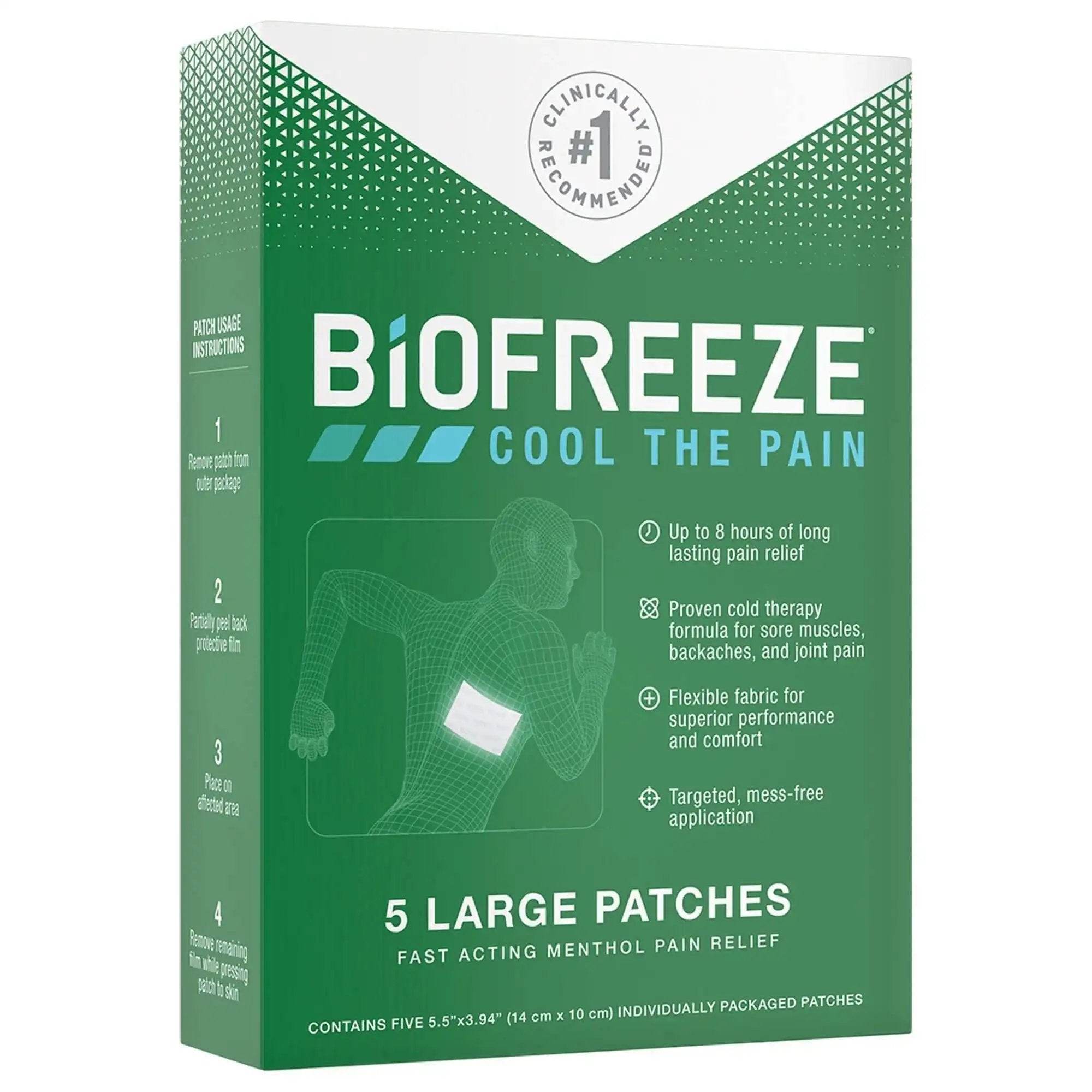 Biofreeze Menthol Pain Relief Patches - 5 Count Box for Muscle & Joint Pain Relief - Perfect for Back, Neck, Shoulder & Arthritis Pain Relief at Home or On-the-Go