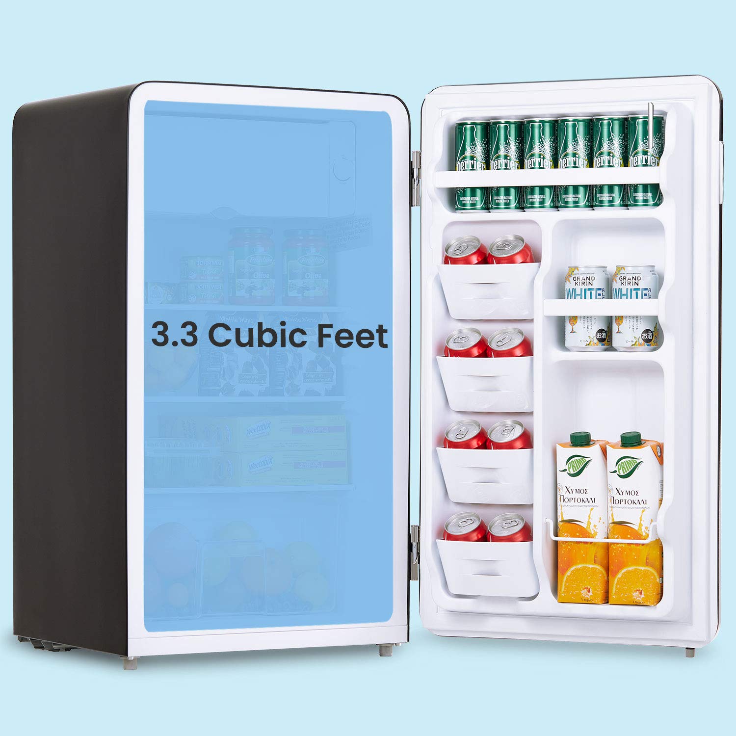 COMFEE 3.3 Cu Ft Retro Mini Fridge - Energy Efficient Compact Refrigerator with Adjustable Thermostat, Removable Shelf & Adjustable Legs - Sleek Black Retro Design with HIPS Interior - Perfect for Dorm Room, Bedroom, Office, Garage or Small Apartment [Black]