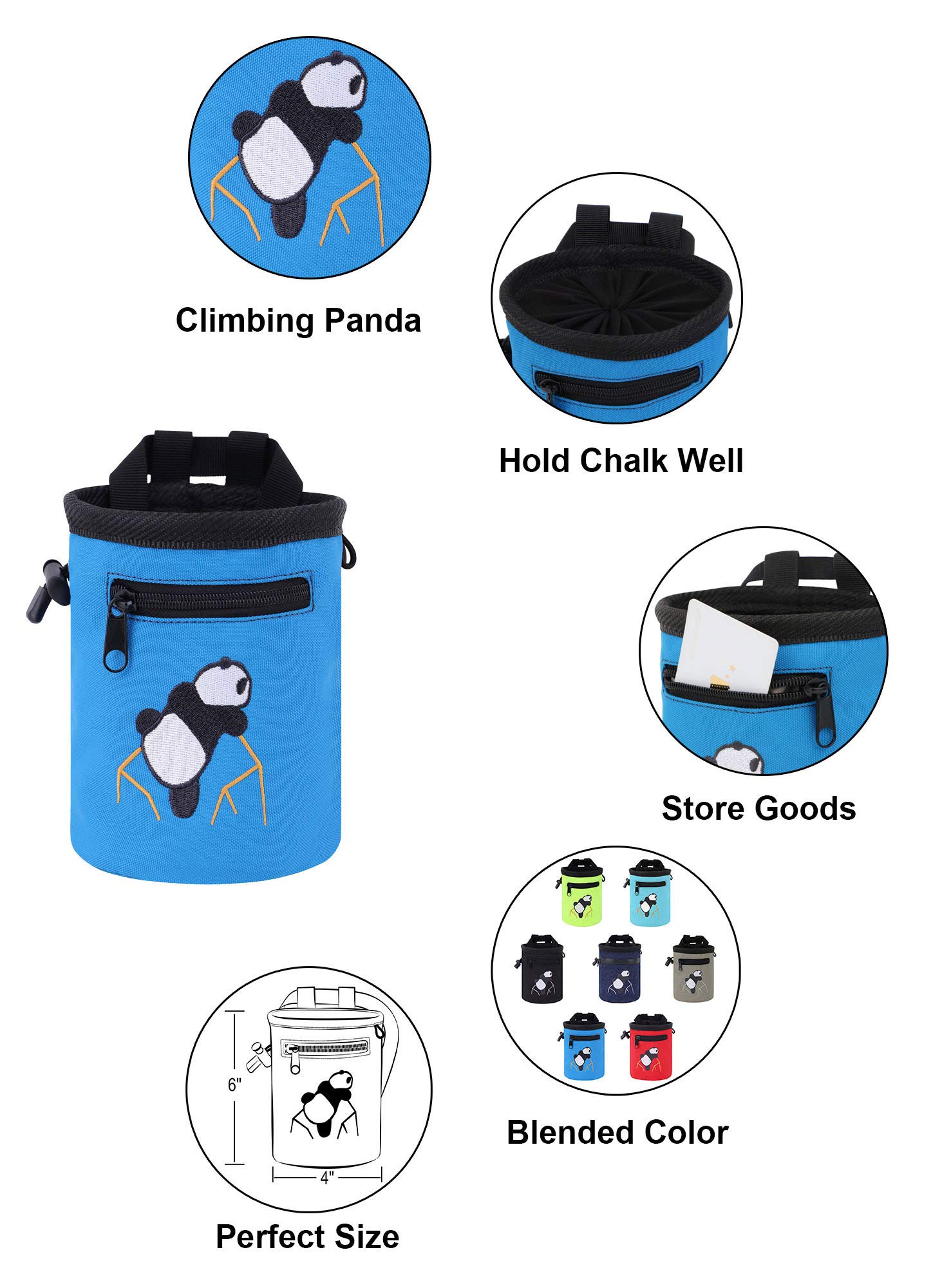 AMC Rock Climbing Chalk Bag with Adjustable Belt - Cute Panda Design for Bouldering & Gym Training - Perfect for Indoor/Outdoor Climbing Accessories