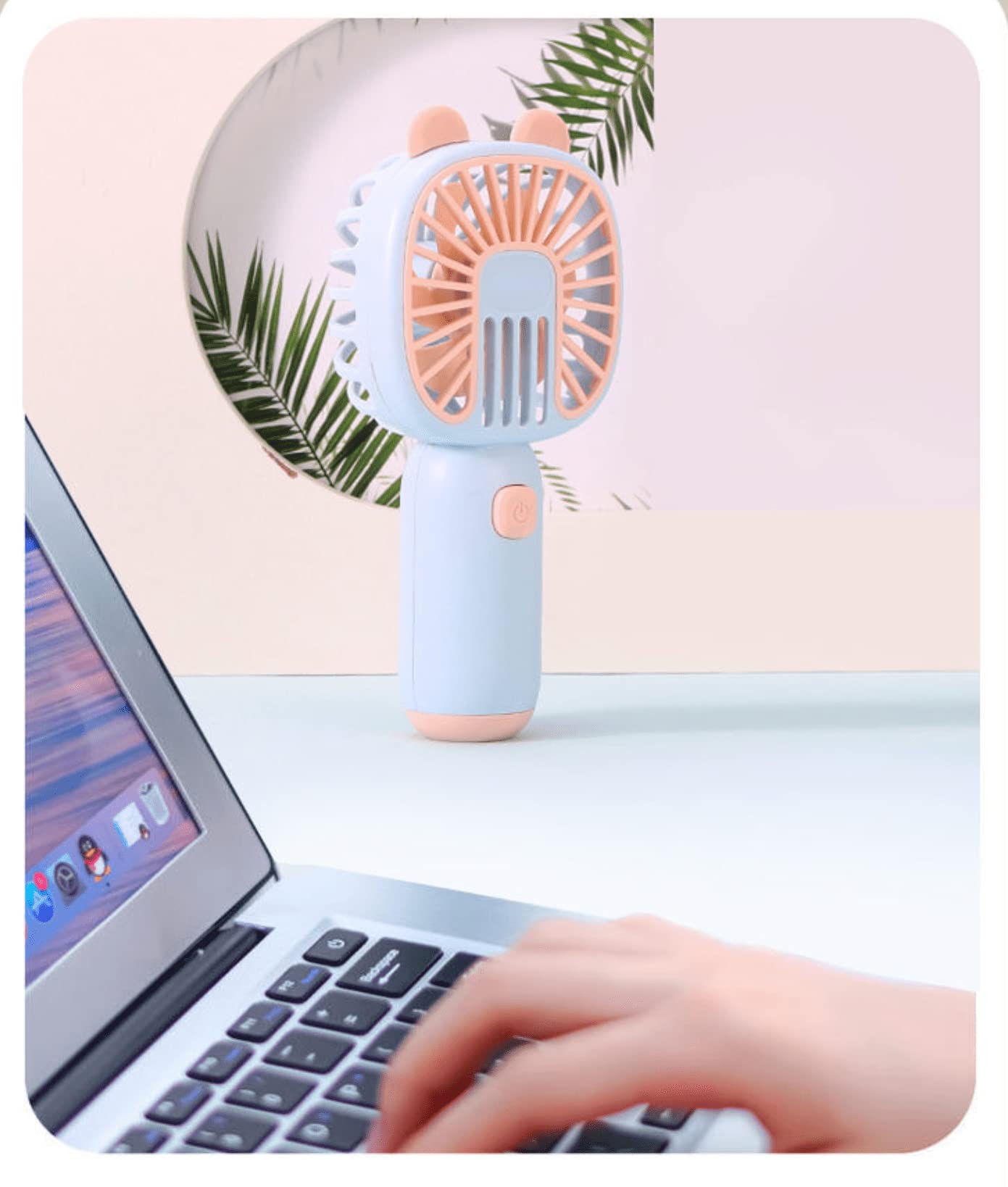 Kawaii Mini Handheld Personal Fan - USB Rechargeable Battery Operated Portable Fan for Teens & Kids - Light Blue Bear Ear Design - Perfect for School, Office, Travel & Outdoor Summer Cooling