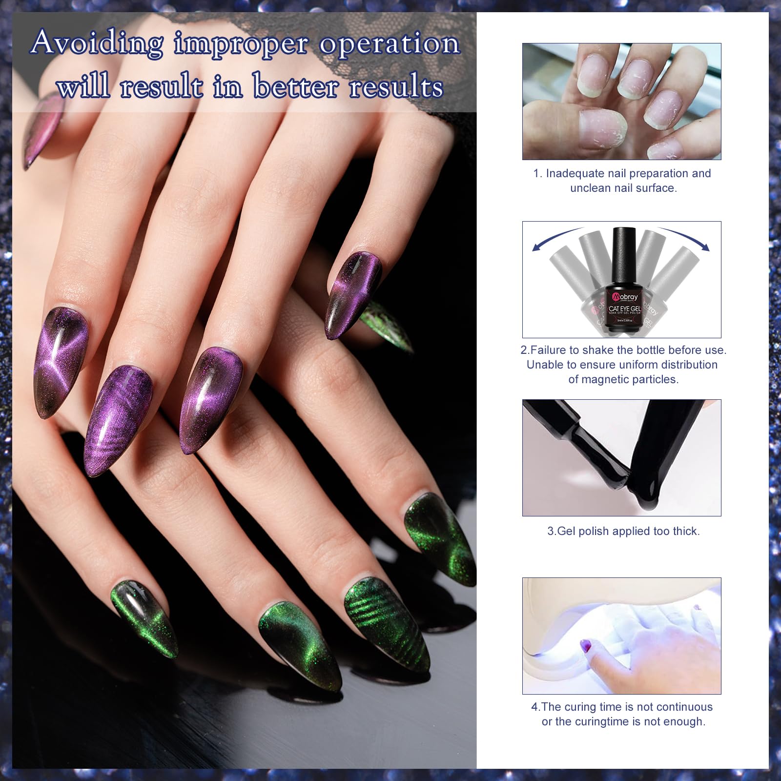 Mobray 3D Cat Eye Magnetic Gel Polish Kit - 6 Colors UV LED Nail Polish Set with Magnet, Soak Off Nail Art Gel for Women | Salon Quality DIY Manicure at Home, Party & Special Occasion Nails (Set02cateye)