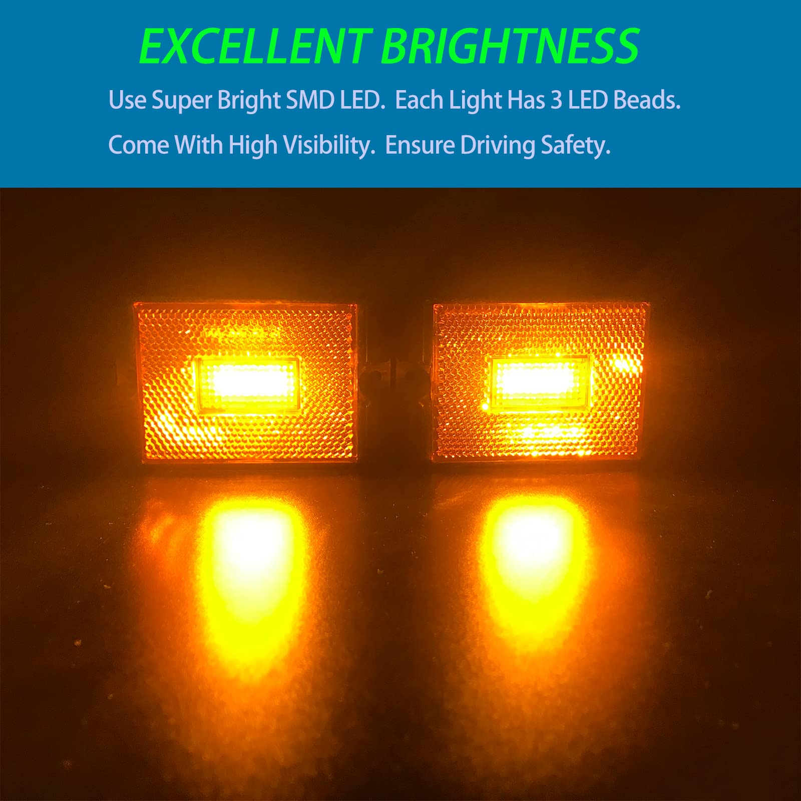 Dot Approved LED Trailer Marker Lights - Amber Rectangular Side Clearance & Running Lights for Utility Trailers (2-Pack) | Heavy-Duty Waterproof Design for Trucking, RV & Commercial Vehicle Safety
