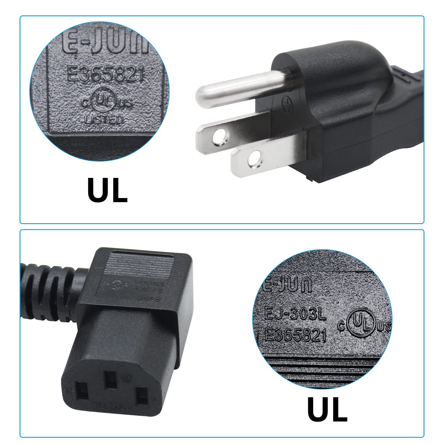 Right Angle Computer Power Cord 5.9FT, 3 Prong for Desktop, Monitor, TV - Home & Office Use
