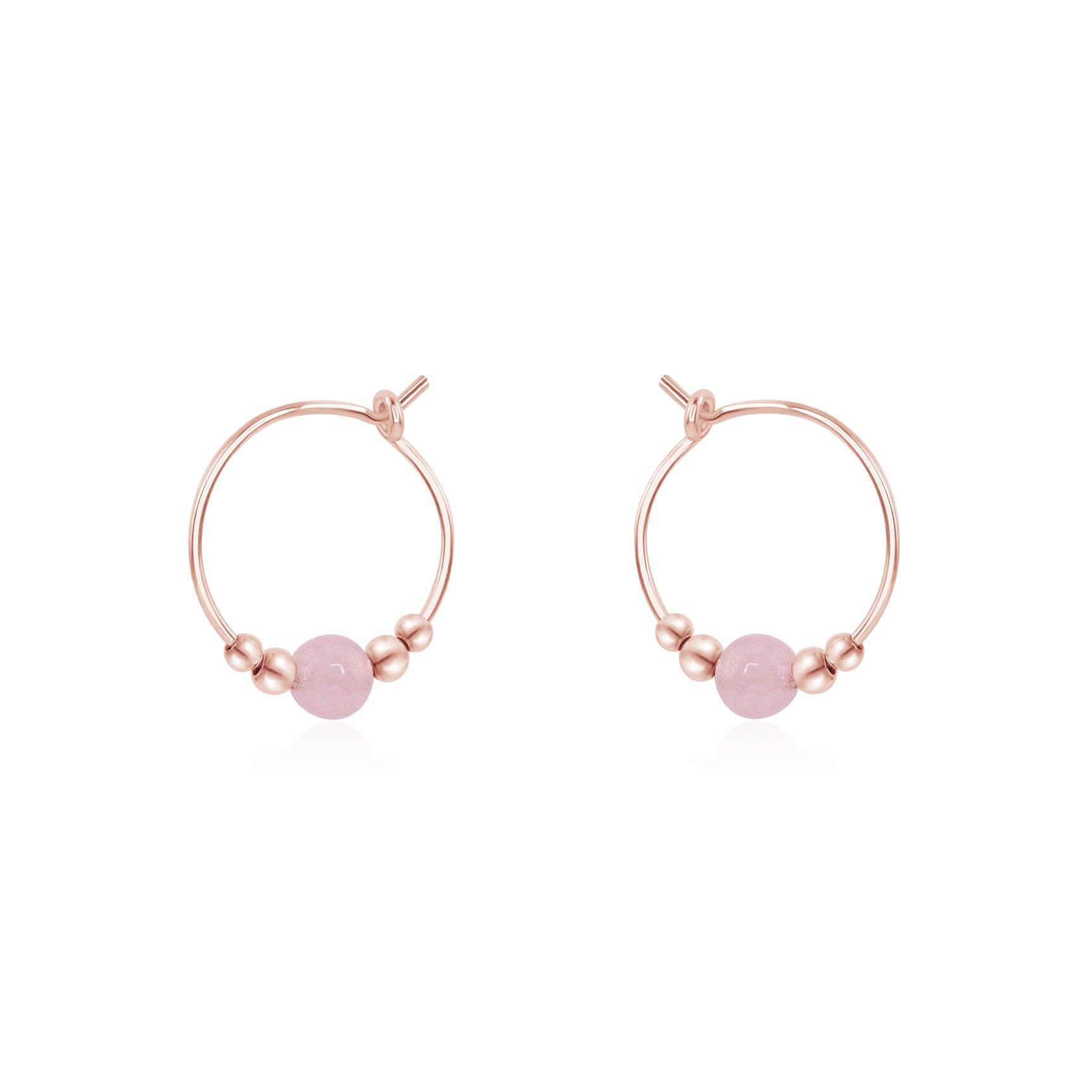 Rose Quartz Hoop Earrings for Women - Dainty Tiny Beaded Boho Jewelry - Perfect for Everyday Wear, Gifts & Spiritual Healing