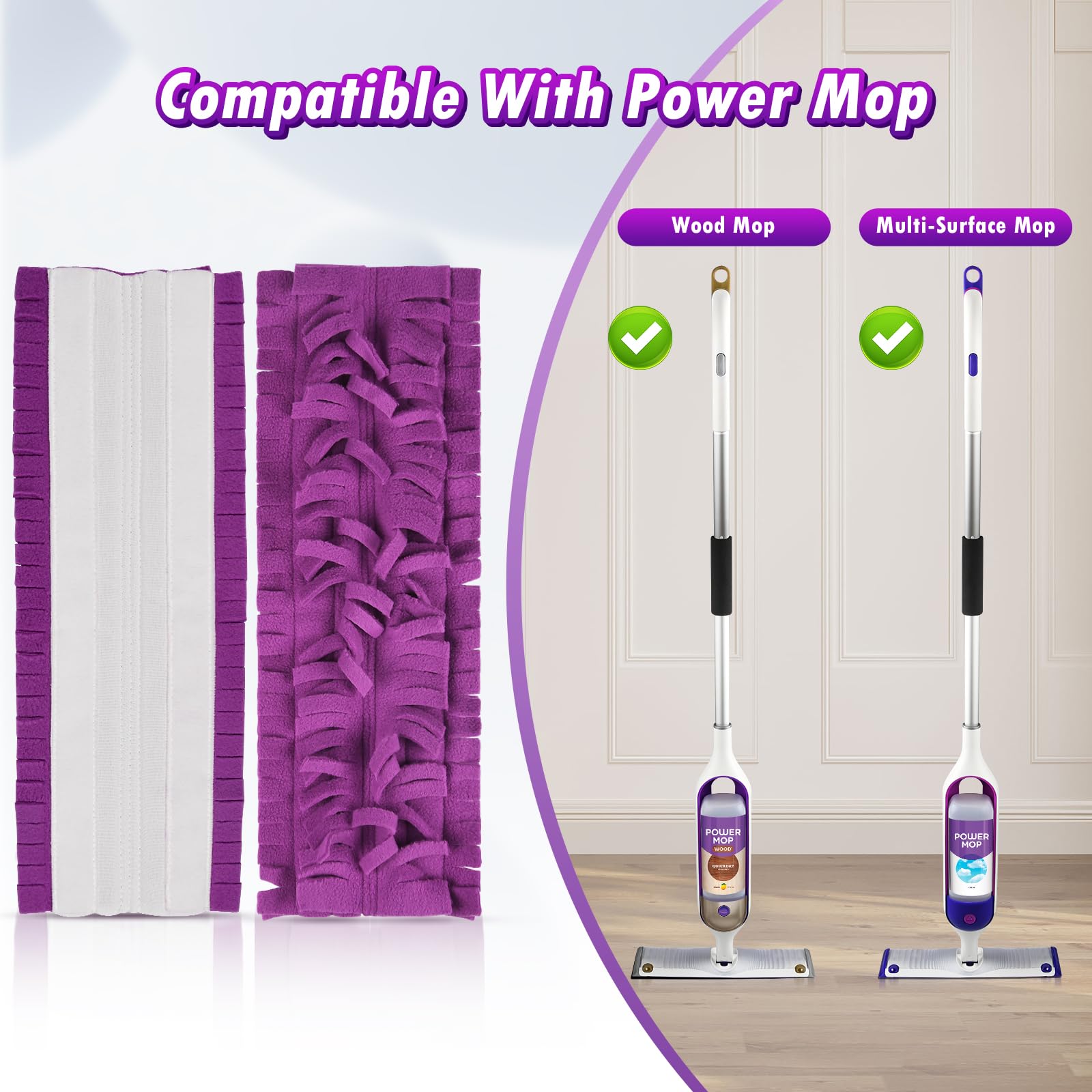 6 Pack Washable & Reusable Spray Mop Pads for Swiffer Power Mop - Multi-Surface Floor Cleaning Refills for Wood, Tile & Hardwood Floors - Perfect for Kitchen, Bathroom & Pet Area Cleaning