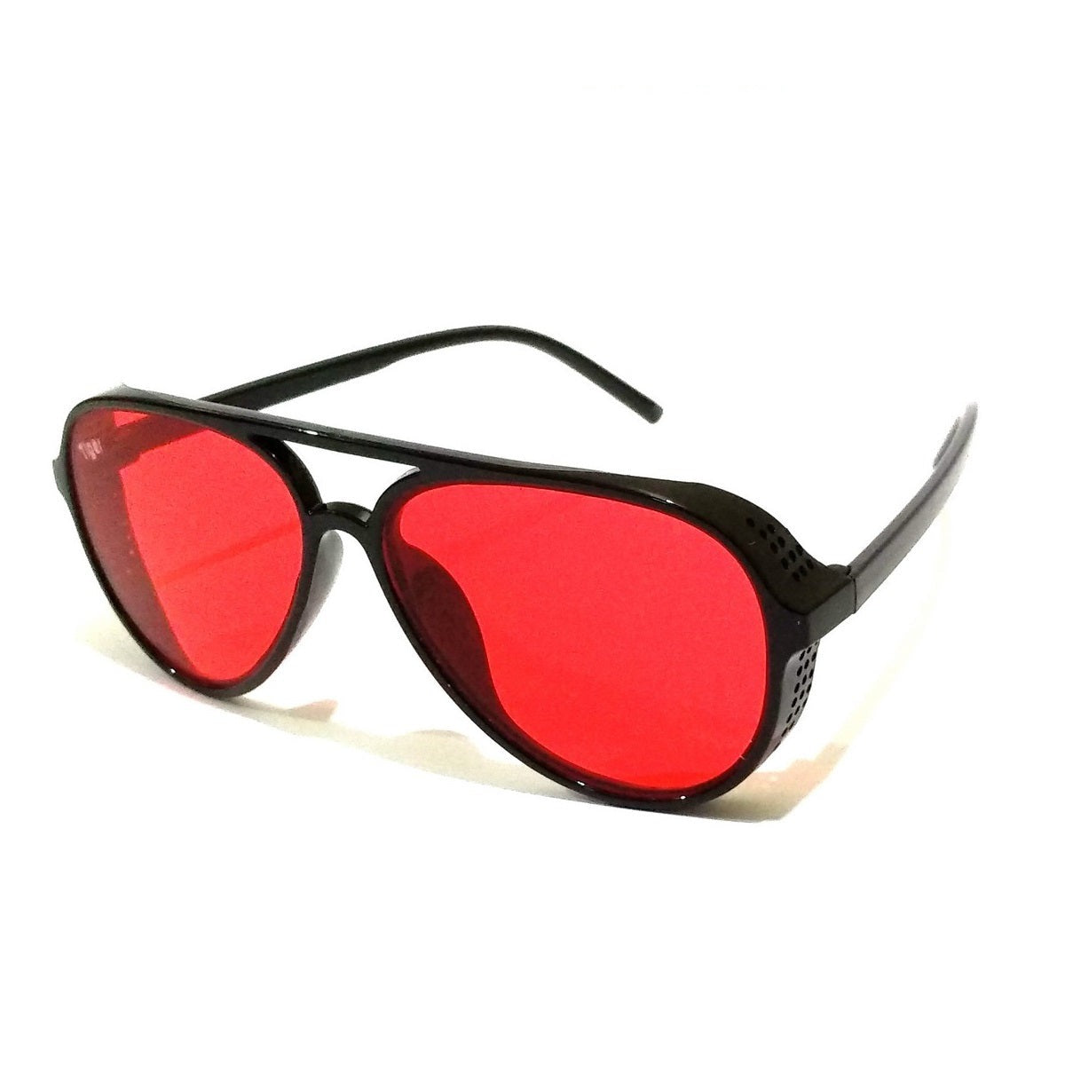 Steampunk Sunglasses for Men & Women - Vintage Red Side Cup Frame - UV Protection Sunglasses for Outdoor, Cosplay, and Fashion Accessories