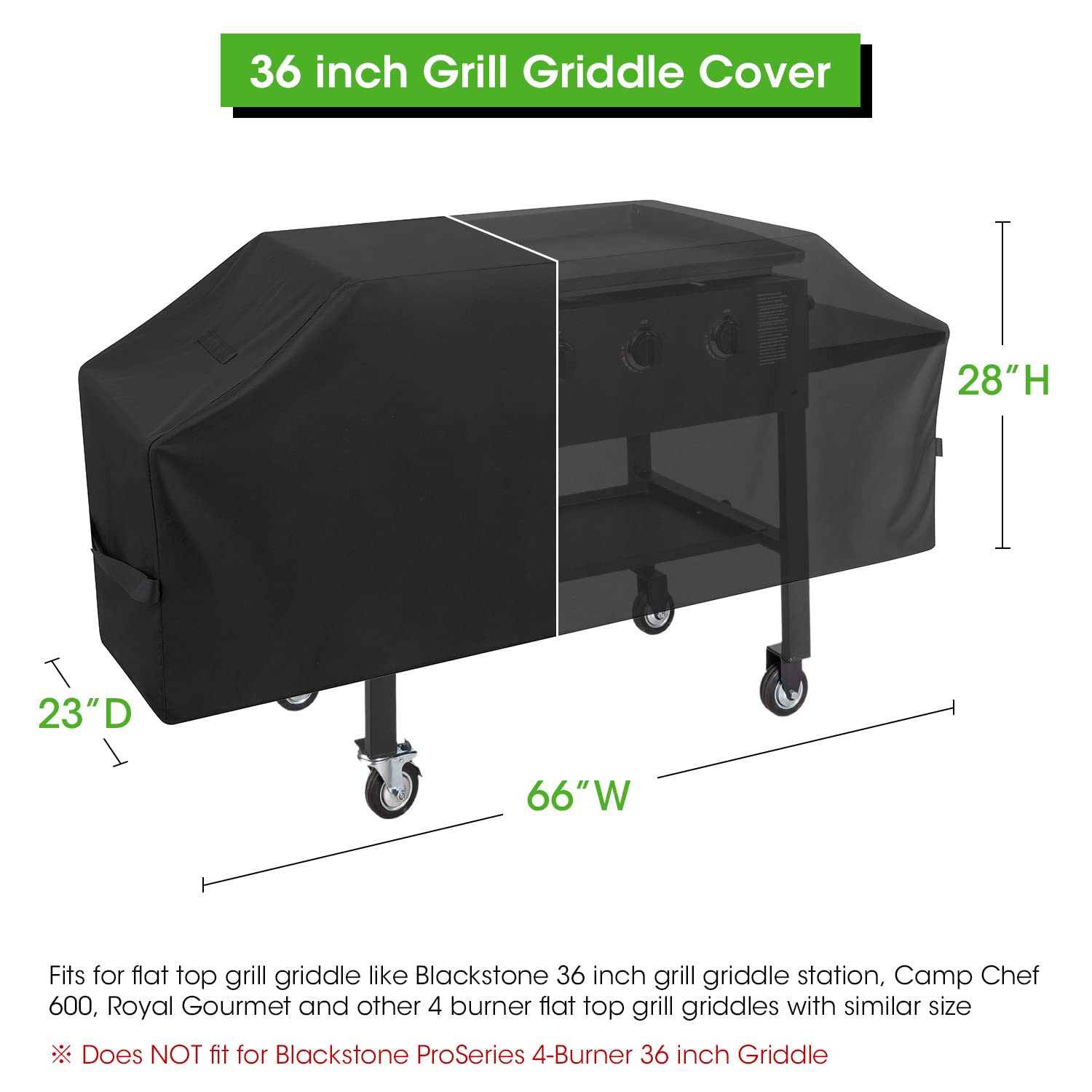 36 Inch Heavy Duty Waterproof Griddle Cover - Compatible with Blackstone, Camp Chef 600, Royal Gourmet & 4 Burner Grills | Flat Top Grill Cover with Sealed Seams & Support Rack | Perfect for Outdoor Cooking, Camping, Backyard BBQs & Patio Use