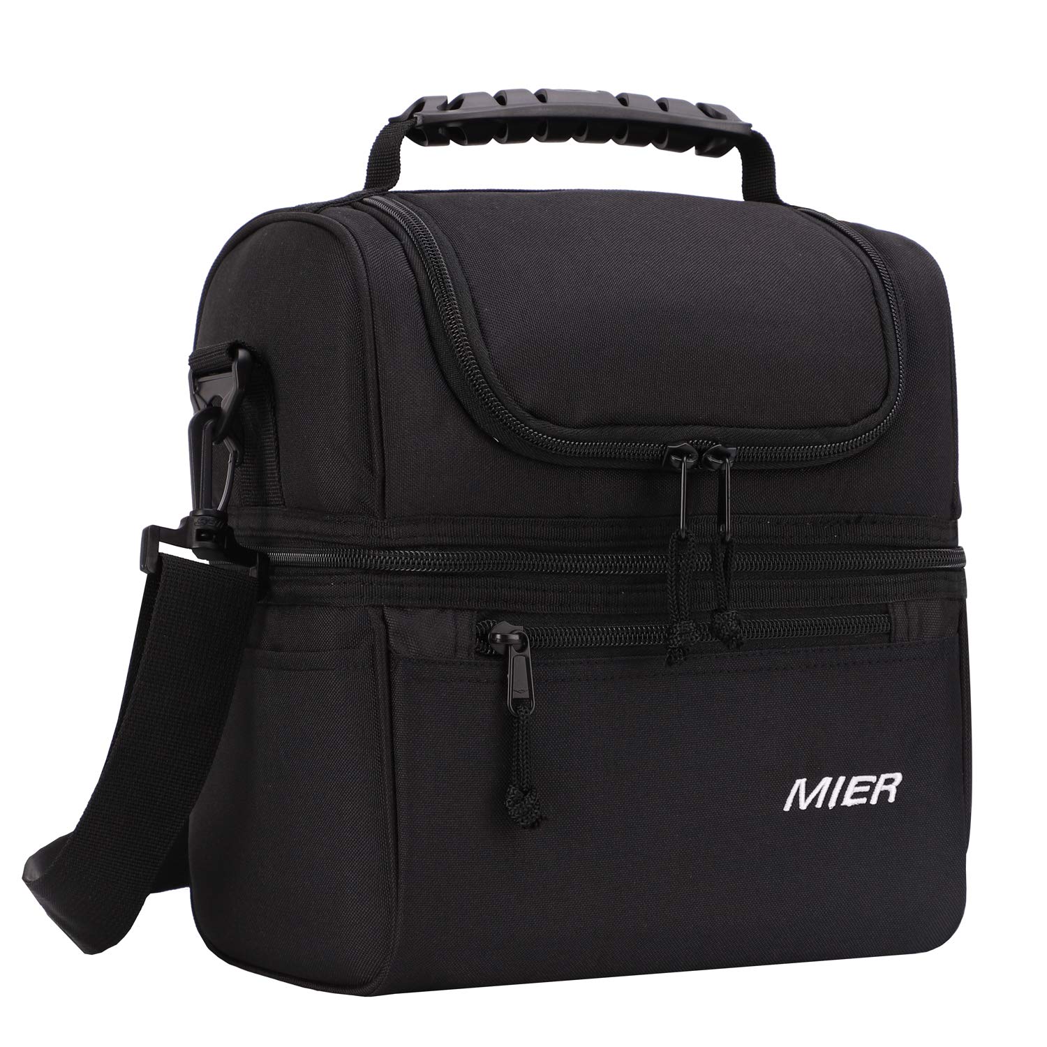 MIER Insulated Lunch Bag for Men & Women - 2 Compartment Leakproof Cooler Bag for Work, School, Picnics & Outdoor Activities - Black