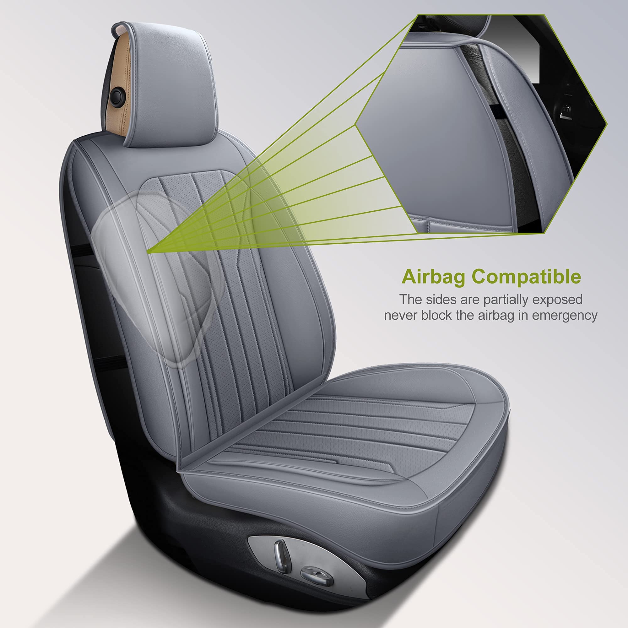 Premium AOOG Leather Car Seat Covers - Universal Fit Leatherette Seat Protectors for Cars, SUVs & Trucks | Non-Slip Auto Interior Accessories (Full Set, Gray) | Perfect for Daily Commuting, Road Trips & Vehicle Protection