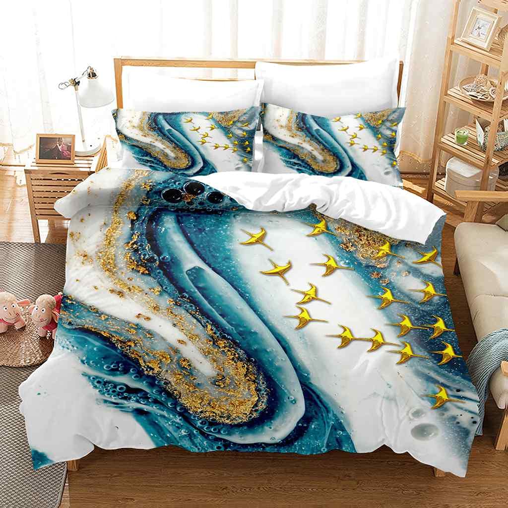 Premium Queen Size Duvet Cover Set 90x90 Inches - Soft Microfiber Abstract Blue Ocean Design with Zipper Closure & Corner Ties | Includes 2 Pillow Shams | Modern Bedding for Cozy Bedroom Decor & Guest Room Upgrade