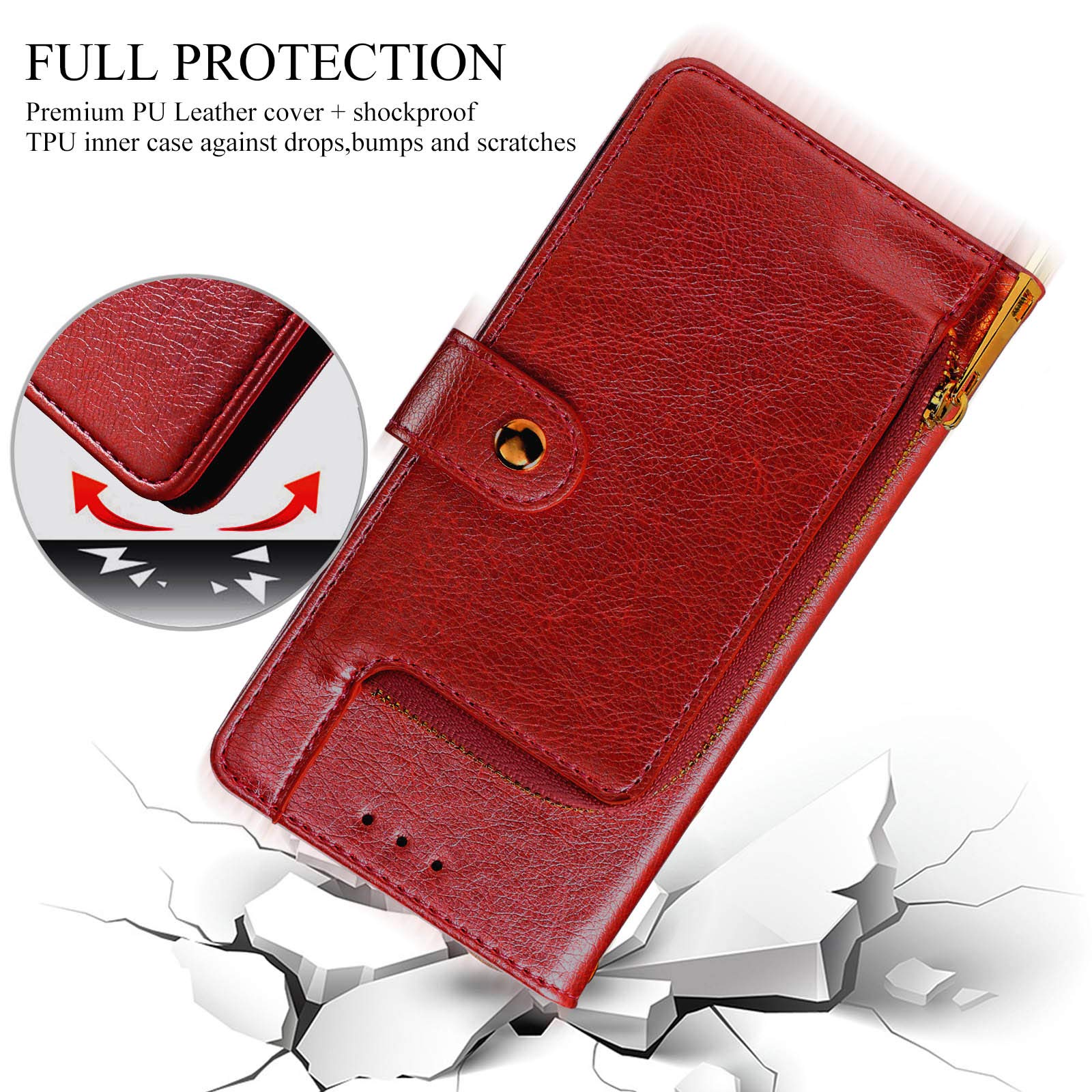 OnePlus 6 Phone Case Wallet Cover - Premium PU Leather Flip Case with Magnetic Closure, Card Slots & Wrist Strap | Shockproof Protection for OnePlus 6 | Perfect for Business, Travel & Everyday Use