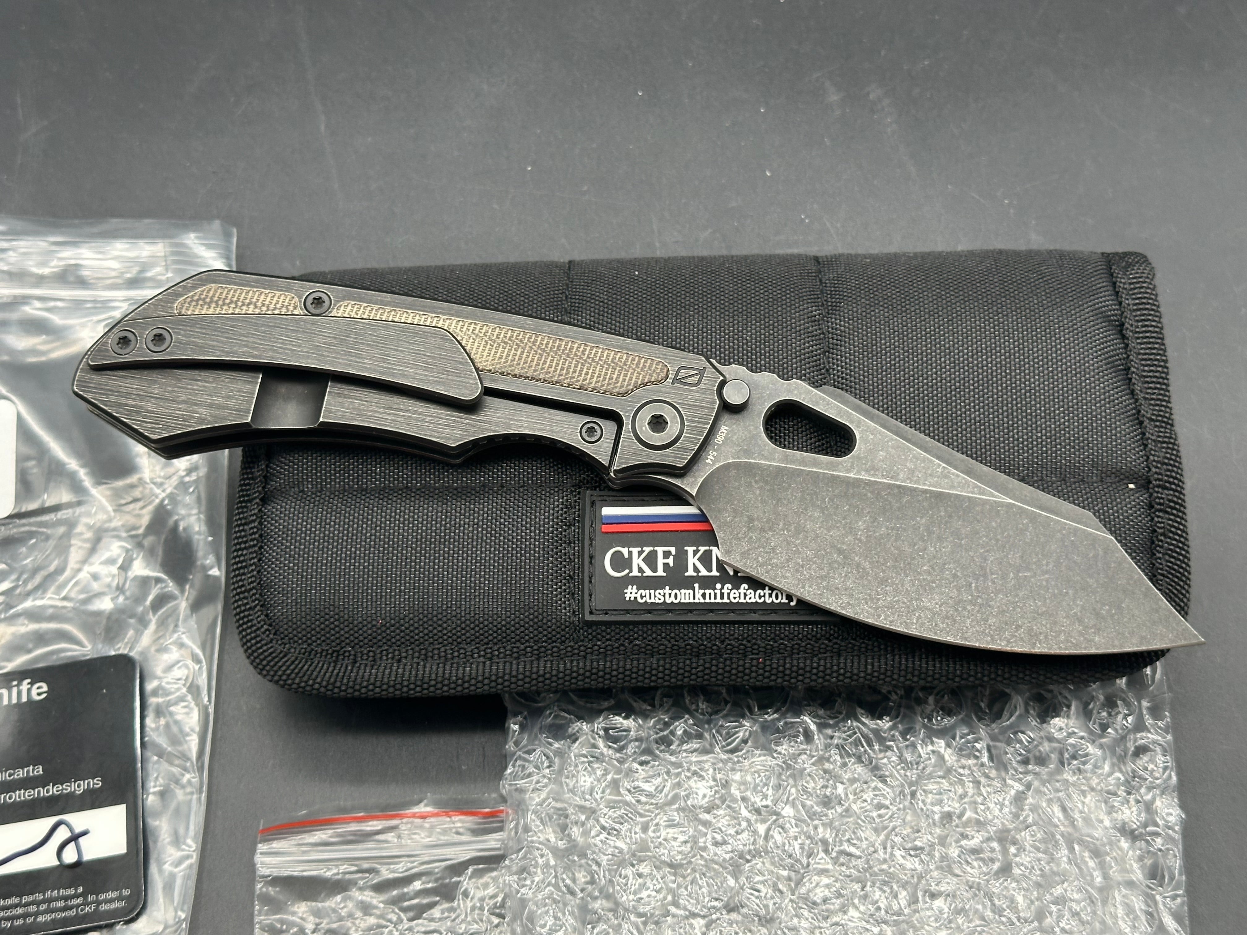 Custom Knife Factory CKF Rotten EVO 3.0D #544 - M390 Hollow Ground Blade, Full Blackwash Finish, OD Green Micarta Inlays - Premium EDC Folding Knife for Outdoor, Camping & Tactical Use