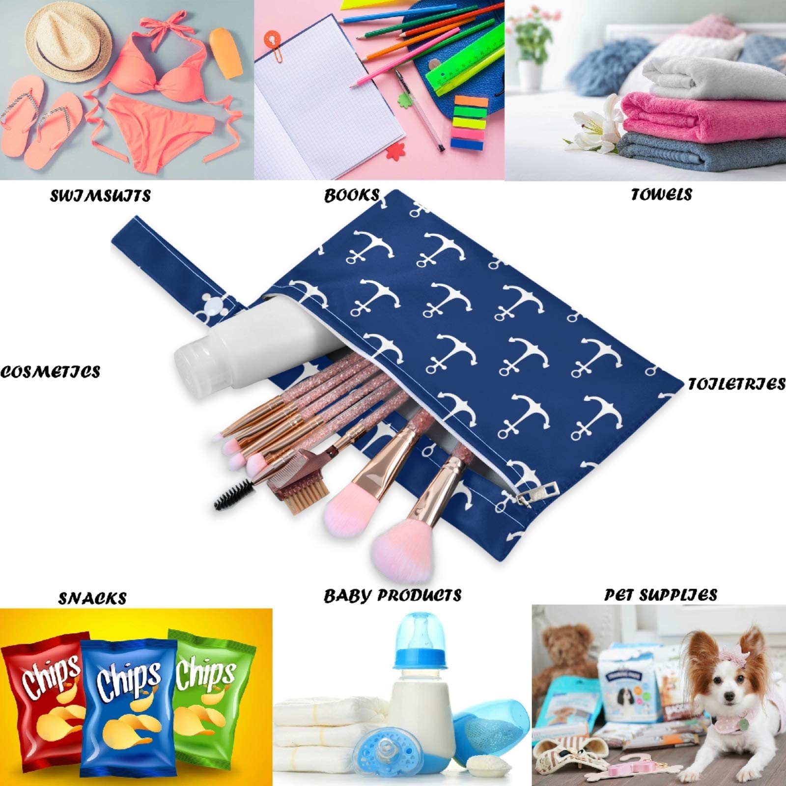 Visesunny Classic Anchor Dark Blue 2-Piece Wet Bag Set with Zippered Pockets - Washable & Reusable Waterproof Storage for Travel, Beach, Pool, Daycare, Stroller, Diapers, Gym Clothes, Swimsuits & Toiletries - Perfect for Organizing Wet Swimwear, Baby Essentials & Sports Gear