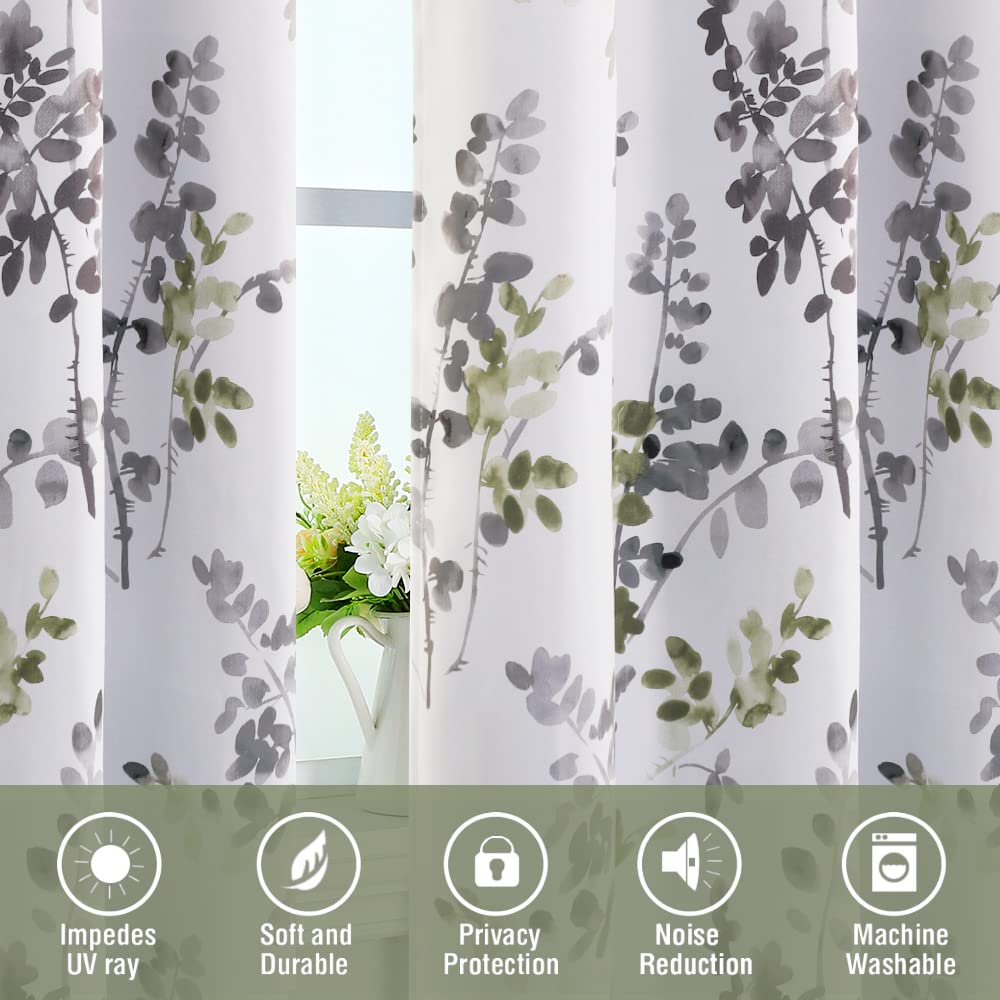 H.VERSAILTEX 84 Inch Floral Print Blackout Curtains - 2 Panels, Rod Pocket Window Treatments in Classic Grey & Sage Floral Pattern for Bedroom & Living Room - Perfect for Light Control & Home Decor