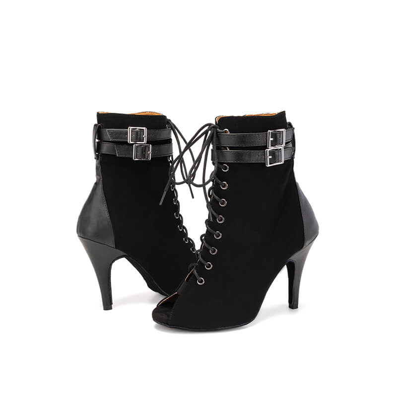 Black Professional High Heel Dance Boots for Women - Comfortable & Stylish Latin Ballroom Tango Performance Shoes - Perfect for Dance Competitions, Performances & Night Out