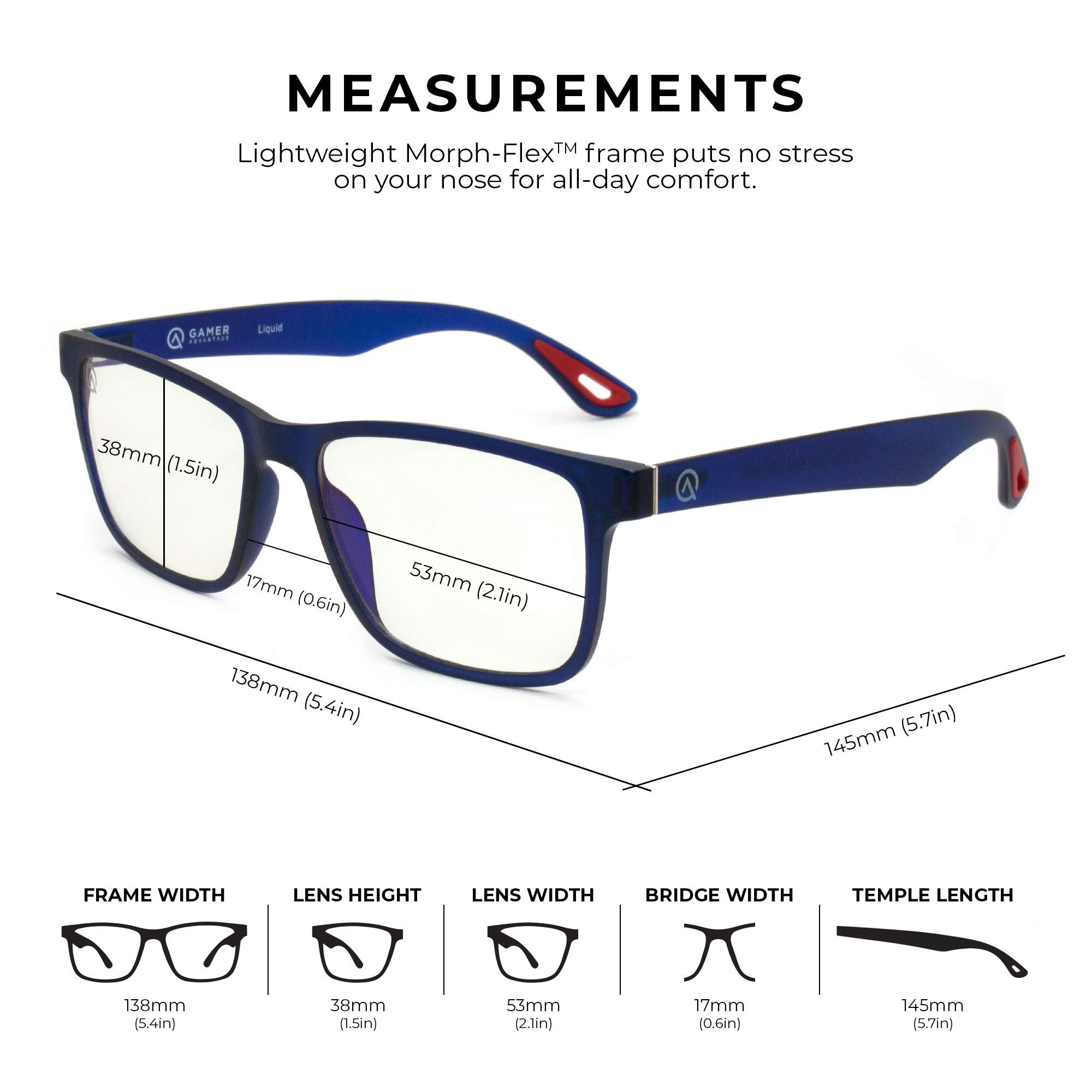 Gamer Advantage Blue Light Blocking Glasses - Lightweight & Stylish Gaming Eyewear with Anti-Blue Light Technology (Inferno Red) - Reduce Eye Strain for Gaming, Office Work & Screen Time
