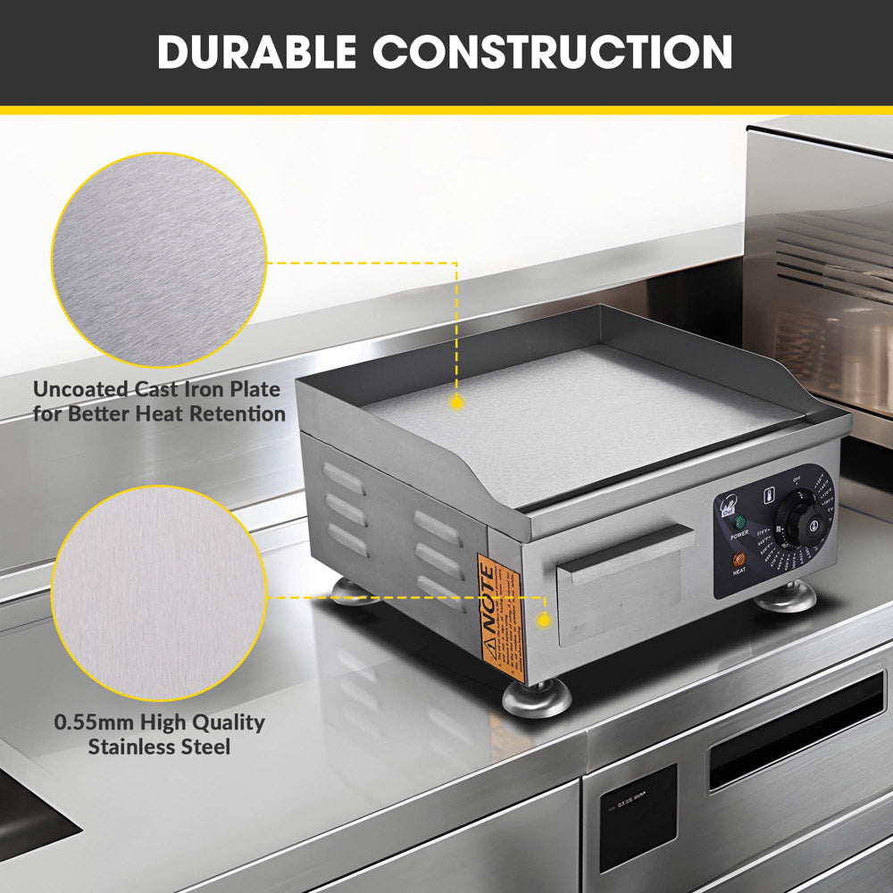 TheLAShop Electric Griddle Countertop Flat Top Grill - 14 Inch, 1500W, 110V - Perfect for Pancakes, Burgers & Breakfast Cooking at Home or Outdoor Camping