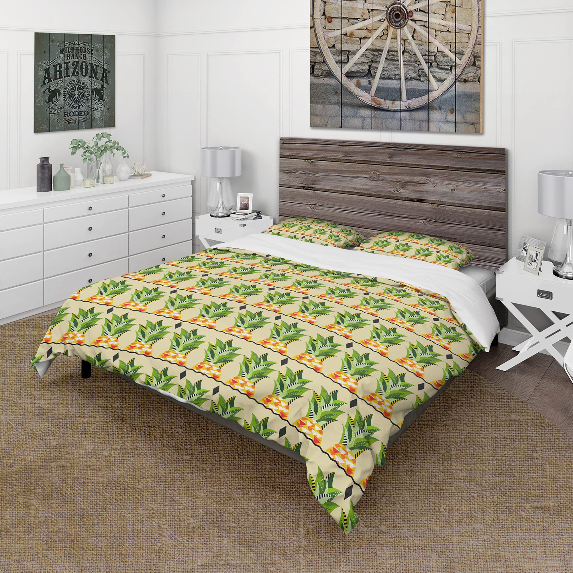 DesignQ Pineapple Heads with Geometric Body Duvet Cover Set | Soft & Stylish Bedding for Kids & Adults | Perfect for Bedrooms, Dorms, and Guest Rooms