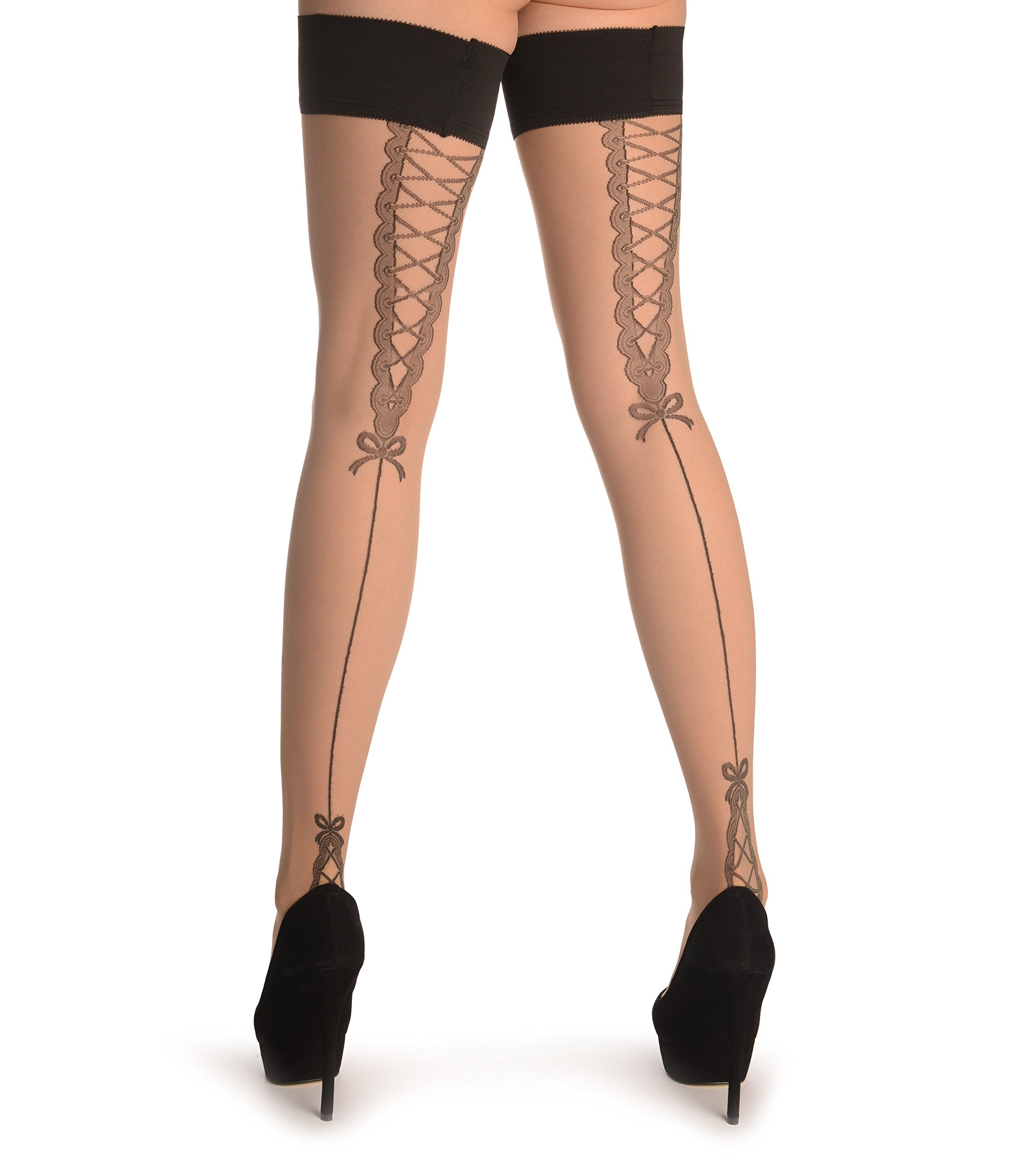 LissKiss Nude Stay-Up Thigh High Stockings with French Corset Back Seam - Sexy Hold Ups for Women | Perfect for Date Night, Bridal Wear & Special Occasions