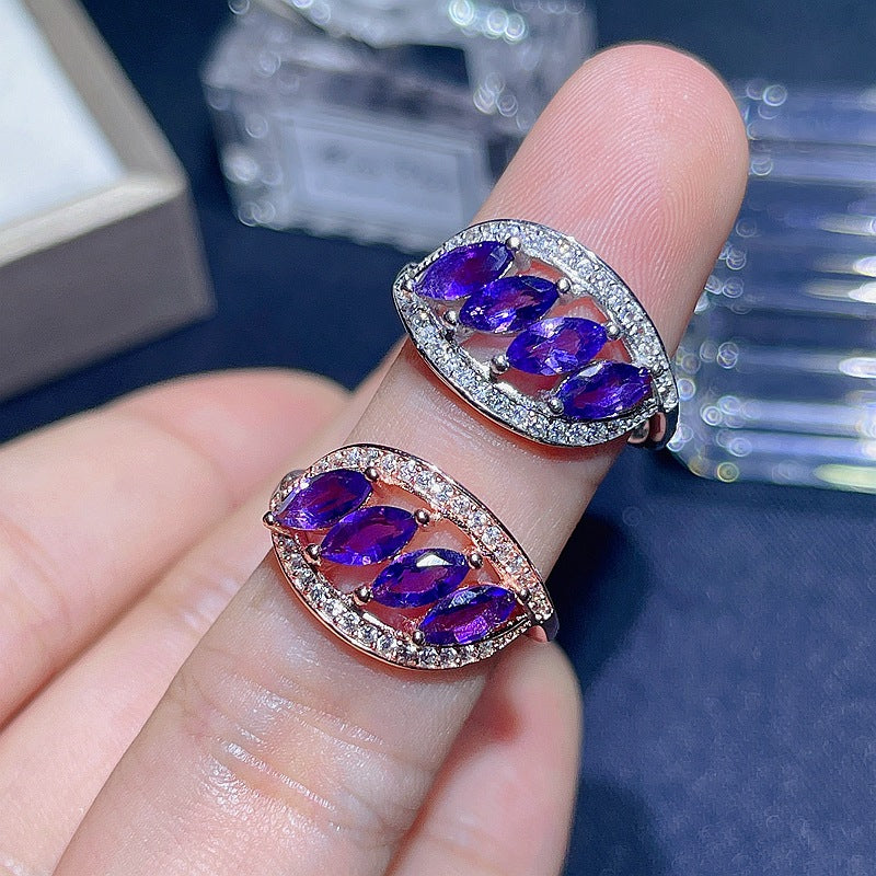 Amethyst 4 Stone February Birthstone Ring | Sterling Silver Jewelry Gift for Women | Perfect for Valentine's Day, Anniversary & Special Occasions