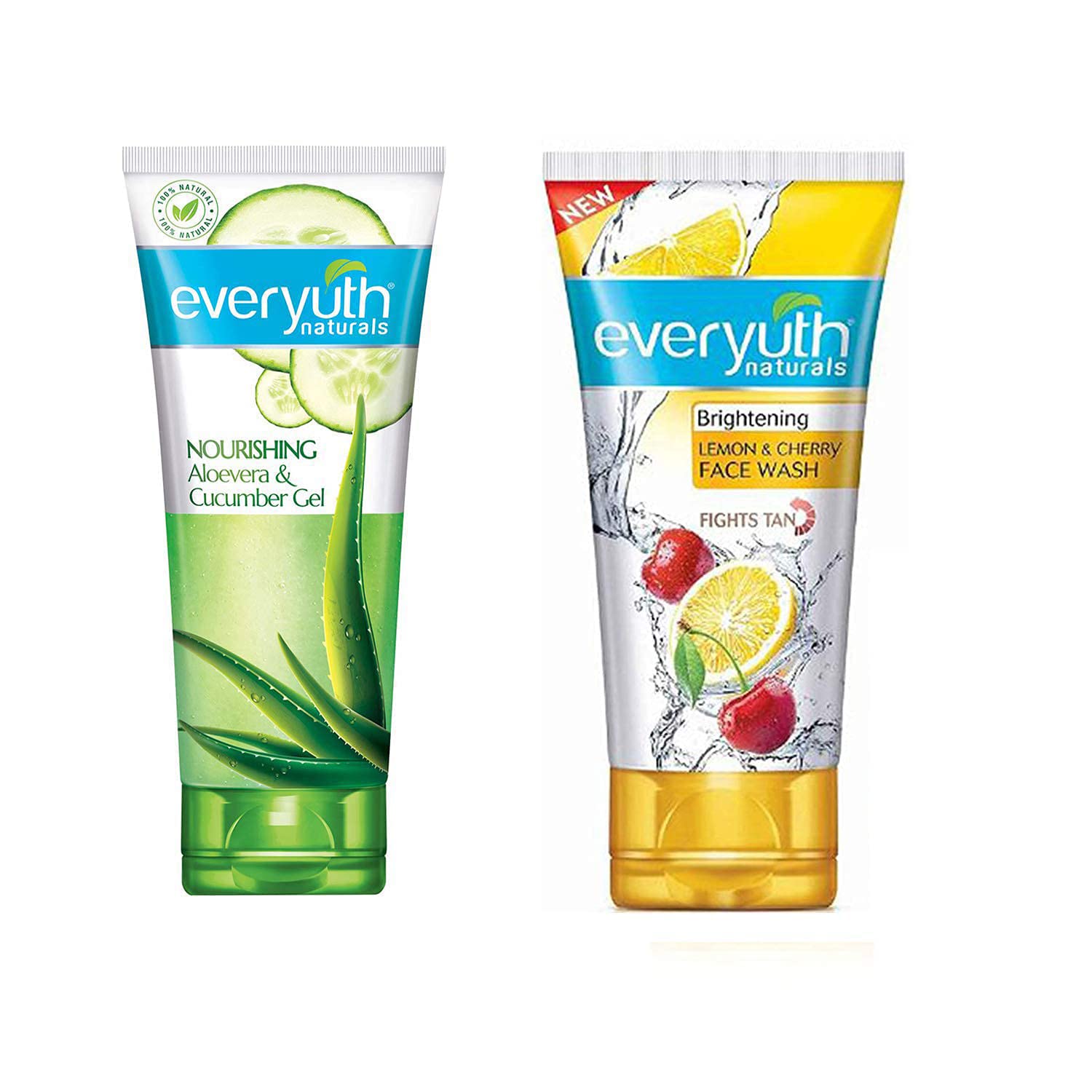 Everyuth Nourishing Aloe Vera & Cucumber Gel (150g) and Lemon & Cherry Oil Clear Face Wash (50g) - Hydrating Skincare Set for Daily Face Care & Acne Treatment