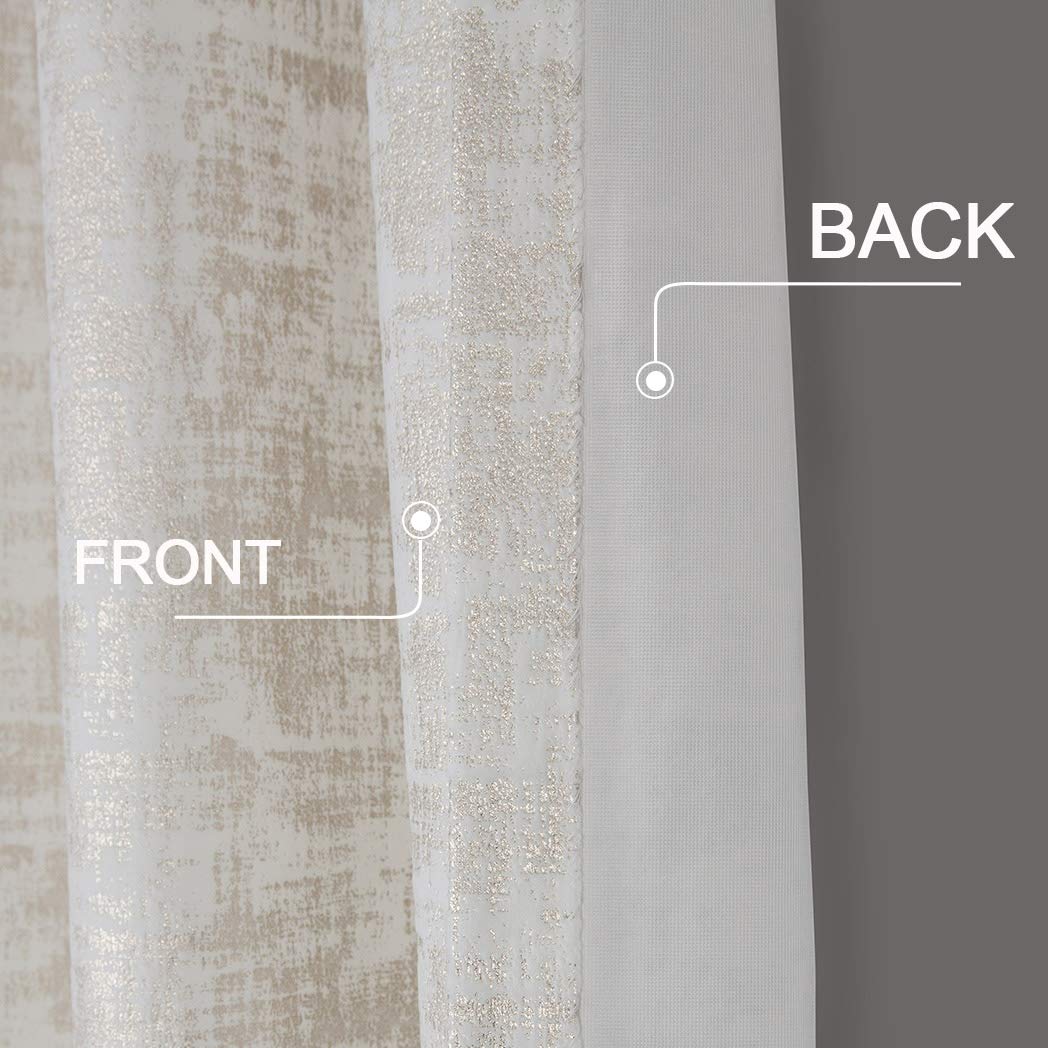Always4U White Soft Velvet Curtains 63 Inch Length - Luxury Blackout Curtains with Gold Foil Print for Bedroom & Living Room - Set of 2 Panels - Perfect for Home Decor, Privacy & Light Control