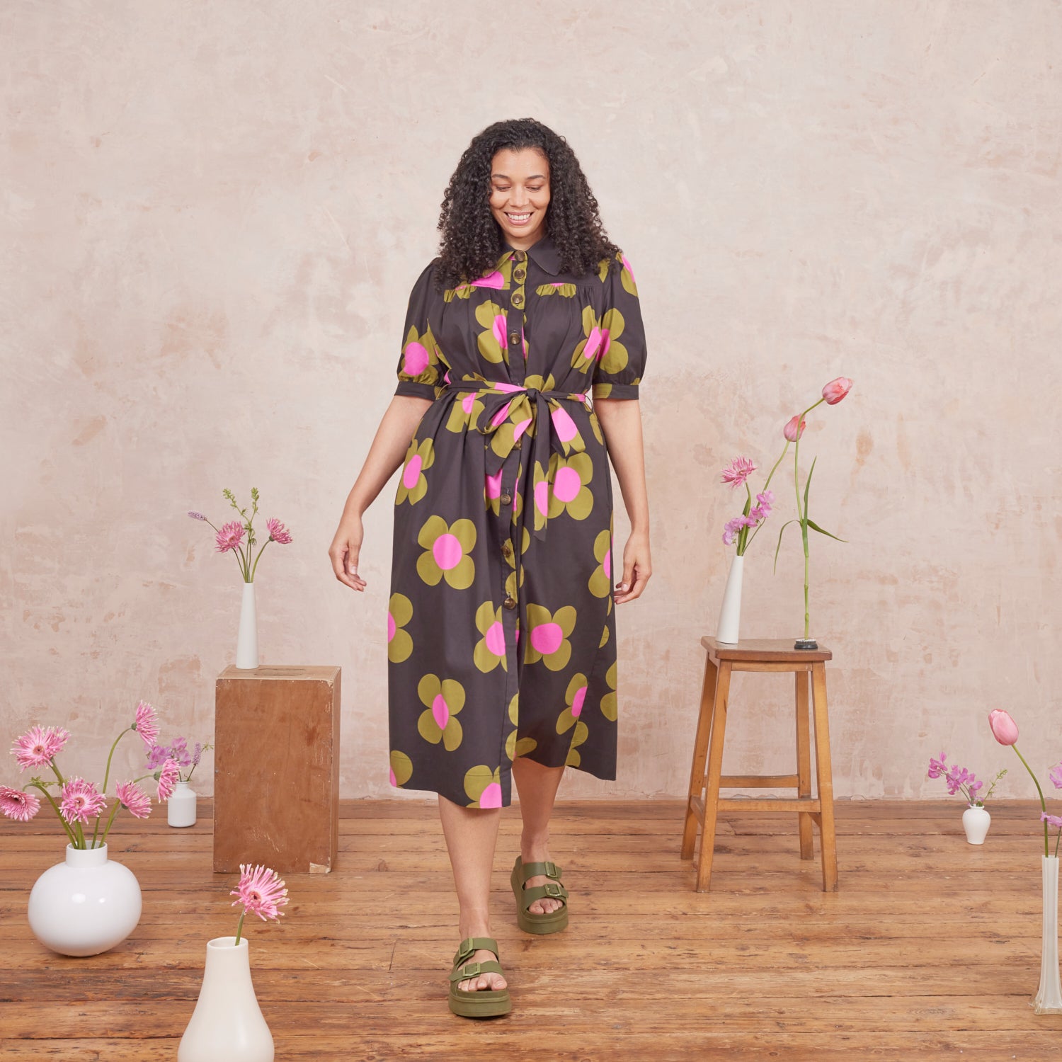 Anna Shirt Dress with Giant Flower Print - Stylish & Comfortable Women's Casual Wear for Work, Date Night & Summer Outings